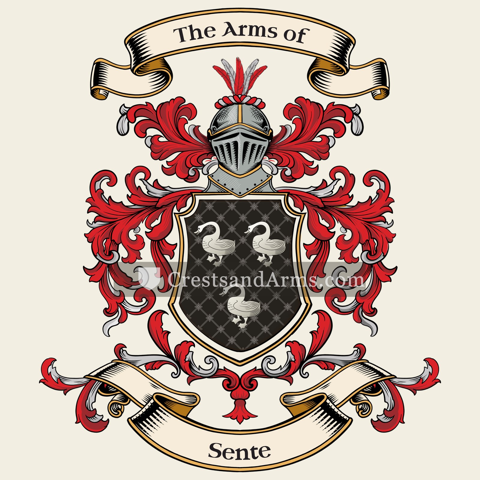 The Sente coat of arms, drawn from the recorded blazon
