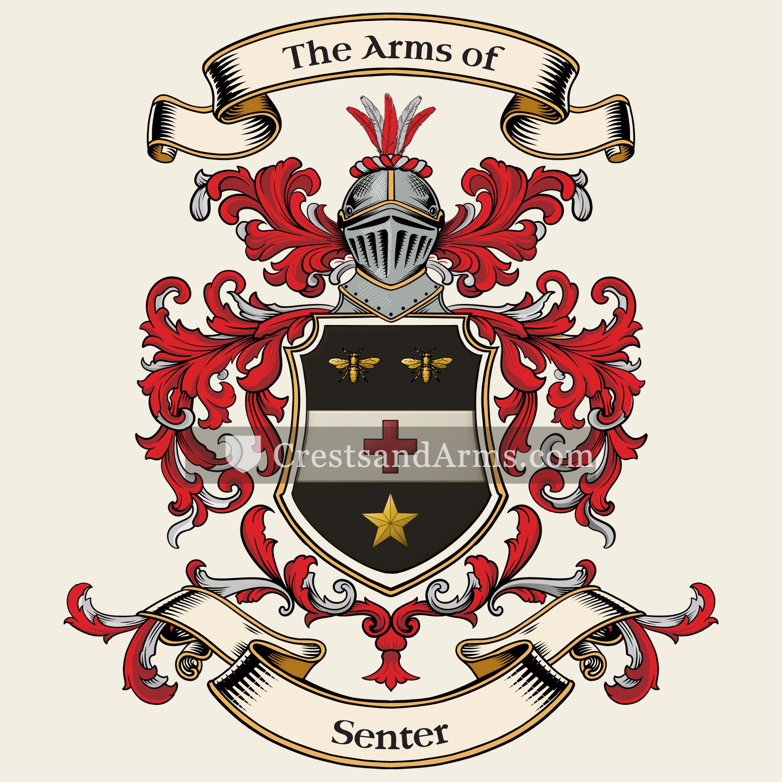 The Senter coat of arms, drawn from the recorded blazon