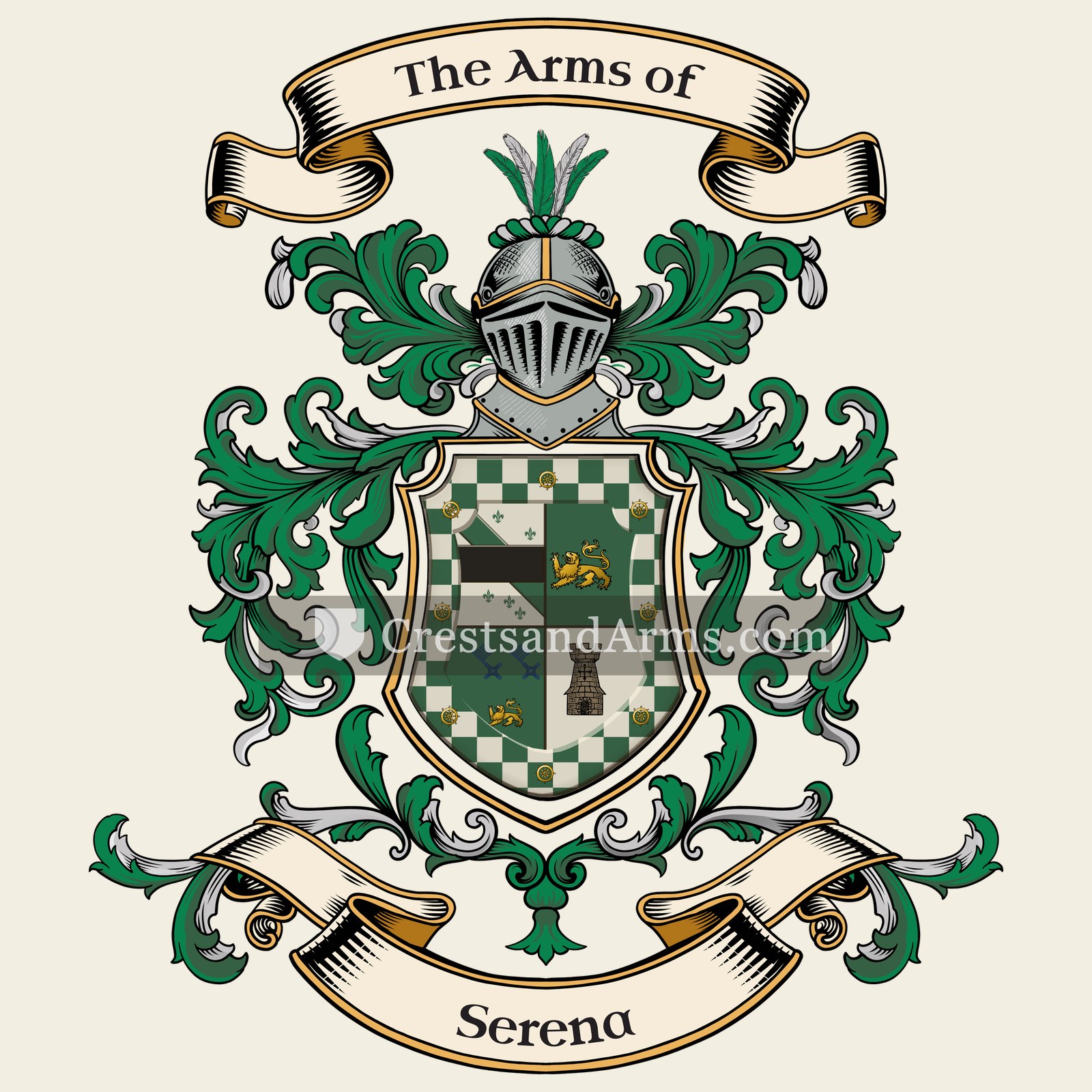 The Serena coat of arms, drawn from the recorded blazon