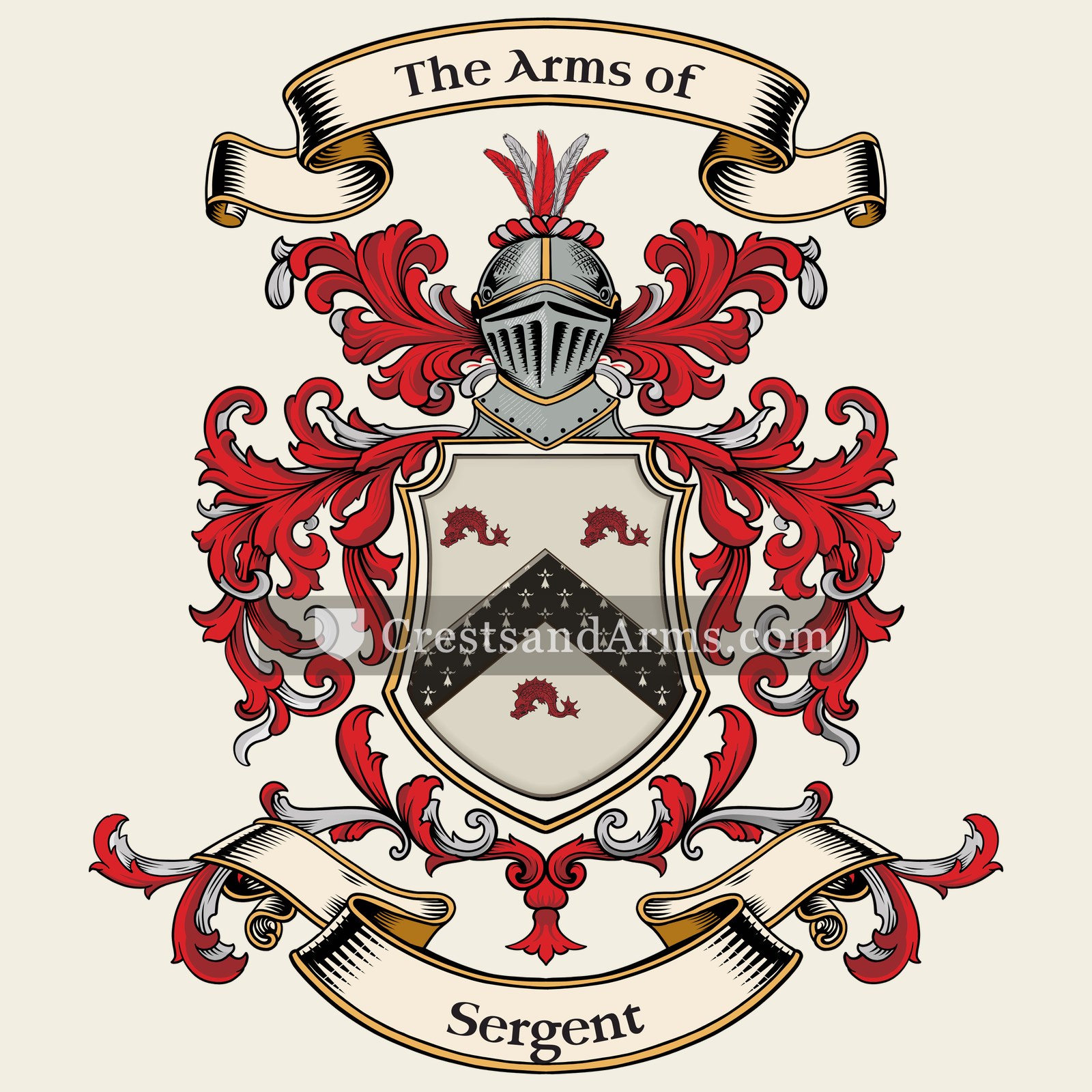The Sergent coat of arms, drawn from the recorded blazon