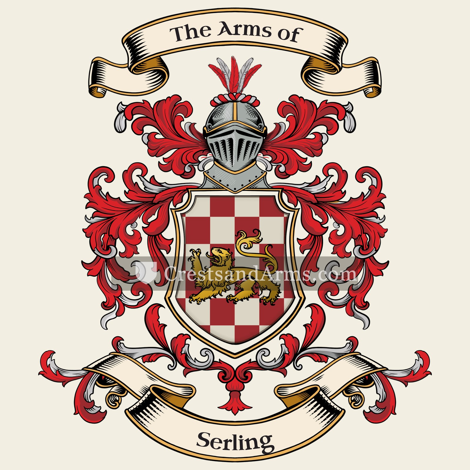 The Serling coat of arms, drawn from the recorded blazon
