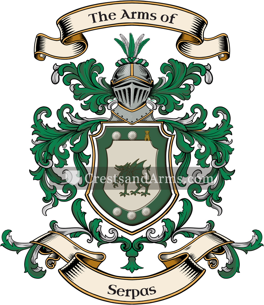 The Serpas coat of arms, drawn from the recorded blazon