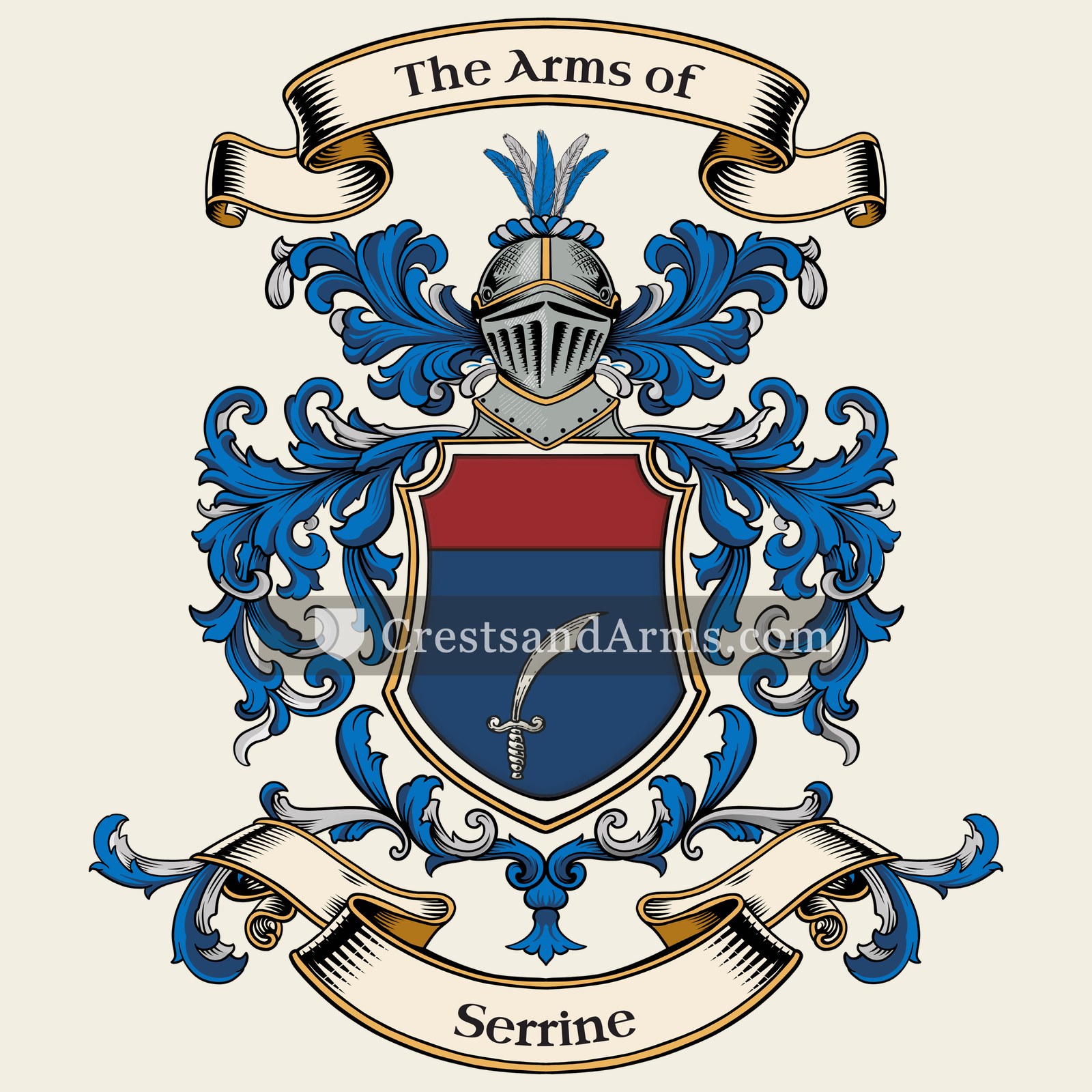 The Serrine coat of arms, drawn from the recorded blazon