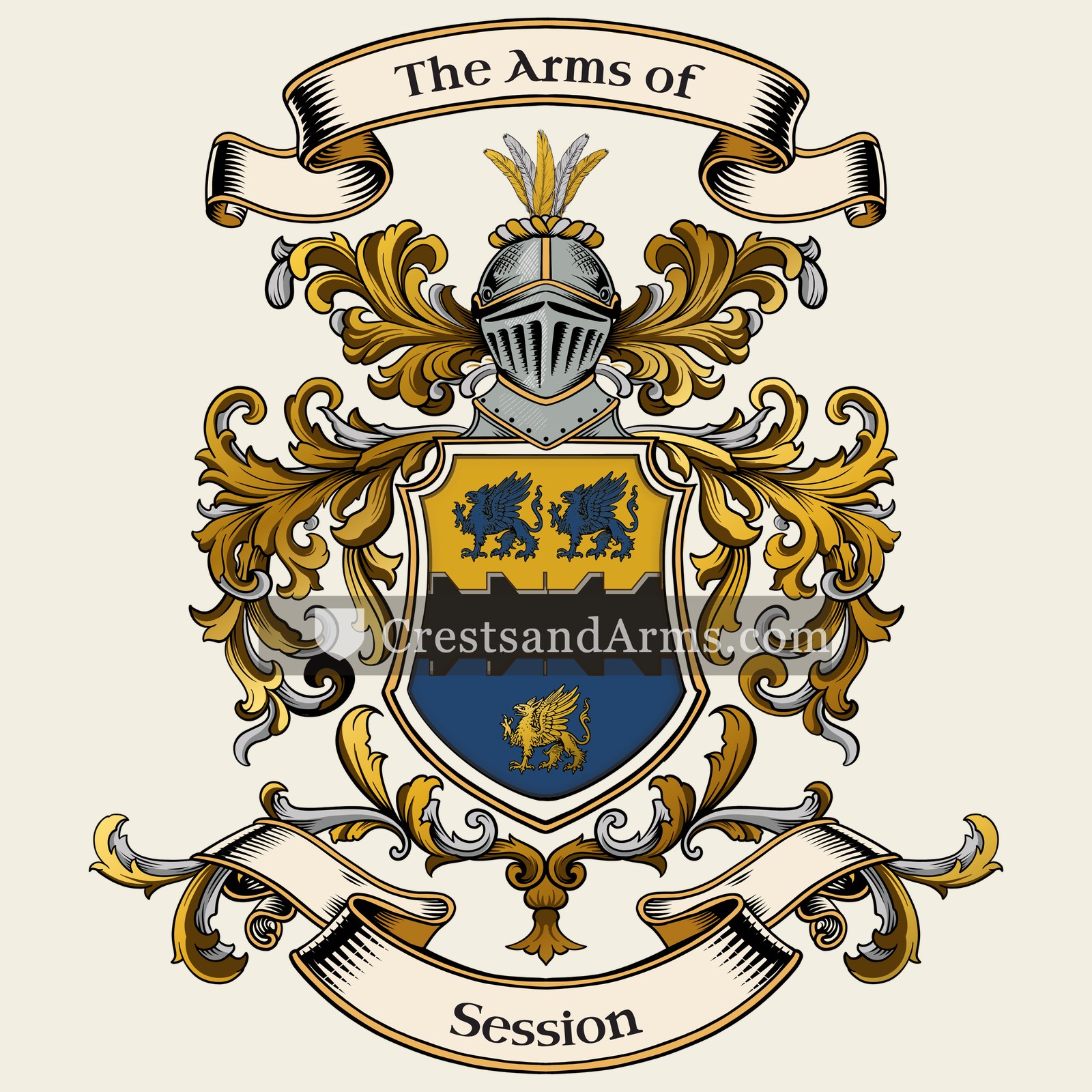 The Session coat of arms, drawn from the recorded blazon