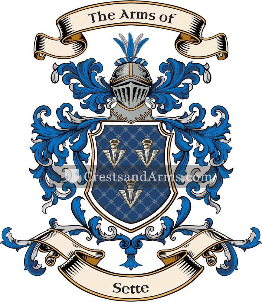 The Sette coat of arms, drawn from the recorded blazon