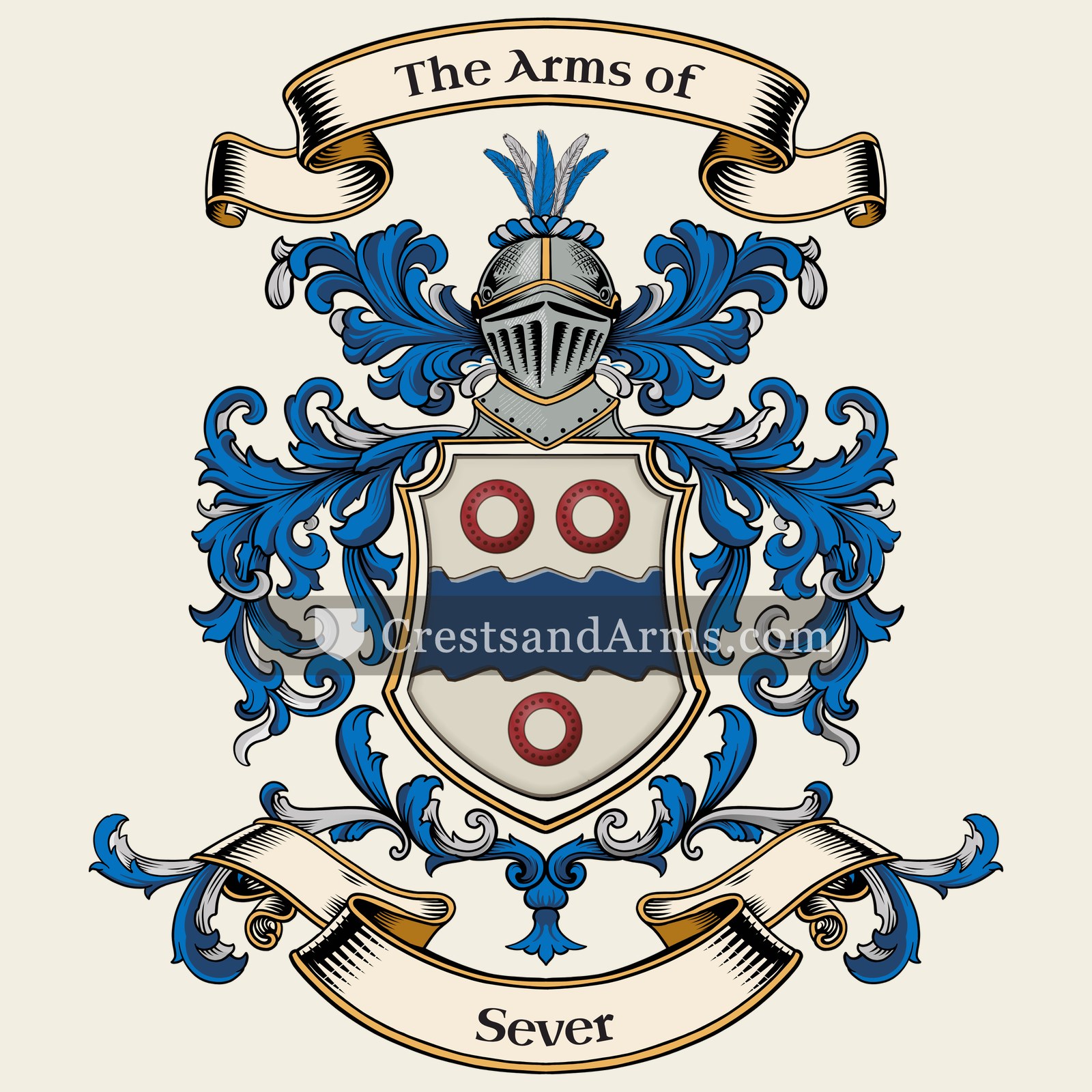 The Sever coat of arms, drawn from the recorded blazon
