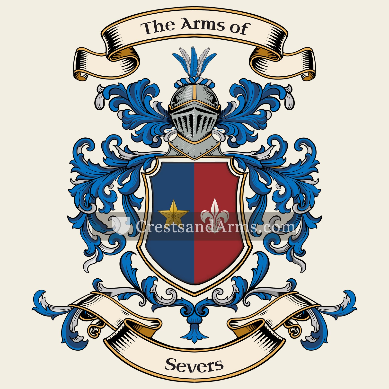 The Severs coat of arms, drawn from the recorded blazon