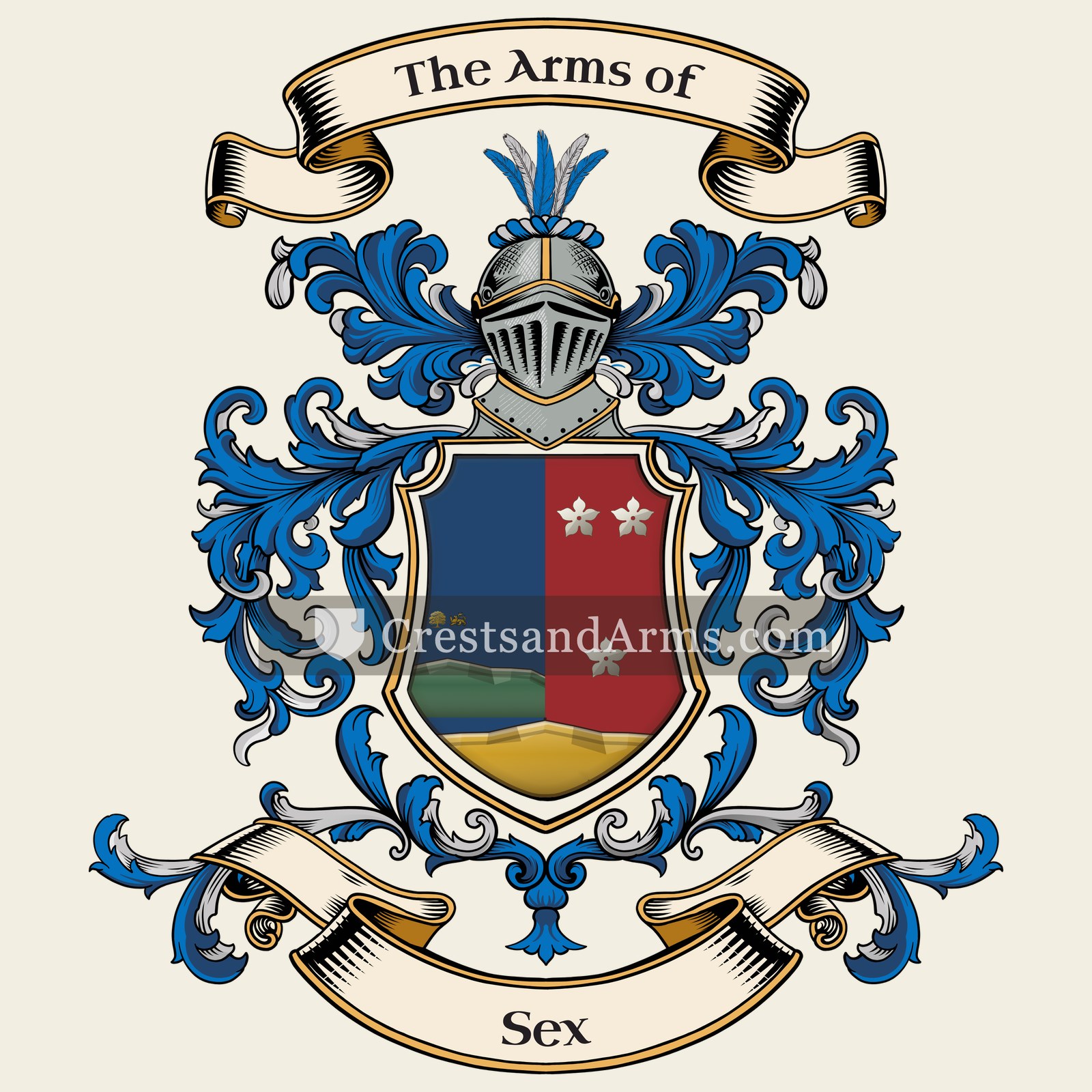 The Sex coat of arms, drawn from the recorded blazon