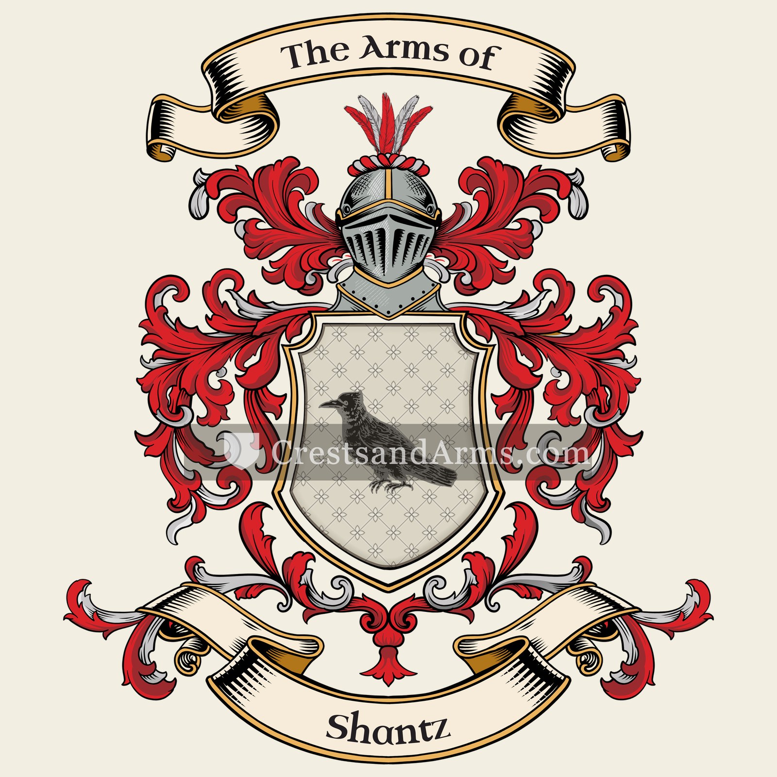 The Shantz coat of arms, drawn from the recorded blazon