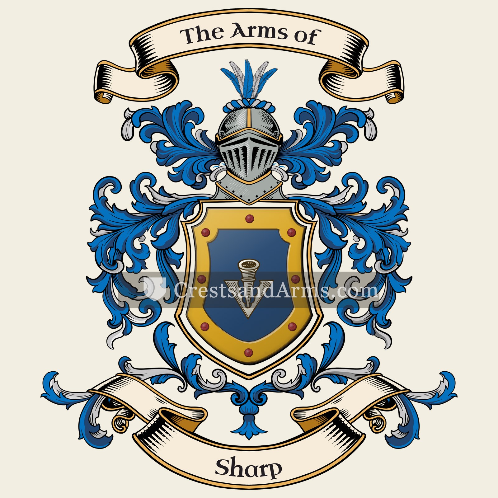 The Sharp coat of arms, drawn from the recorded blazon