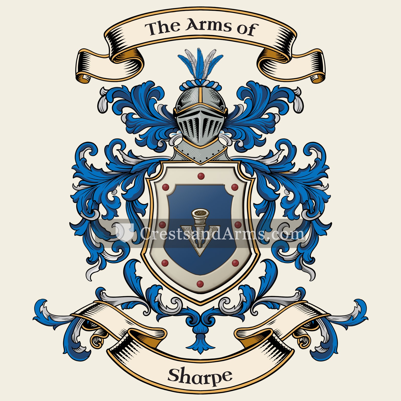 The Sharpe coat of arms, drawn from the recorded blazon
