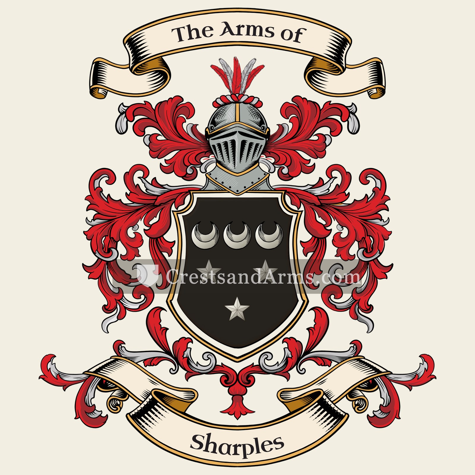 The Sharples coat of arms, drawn from the recorded blazon