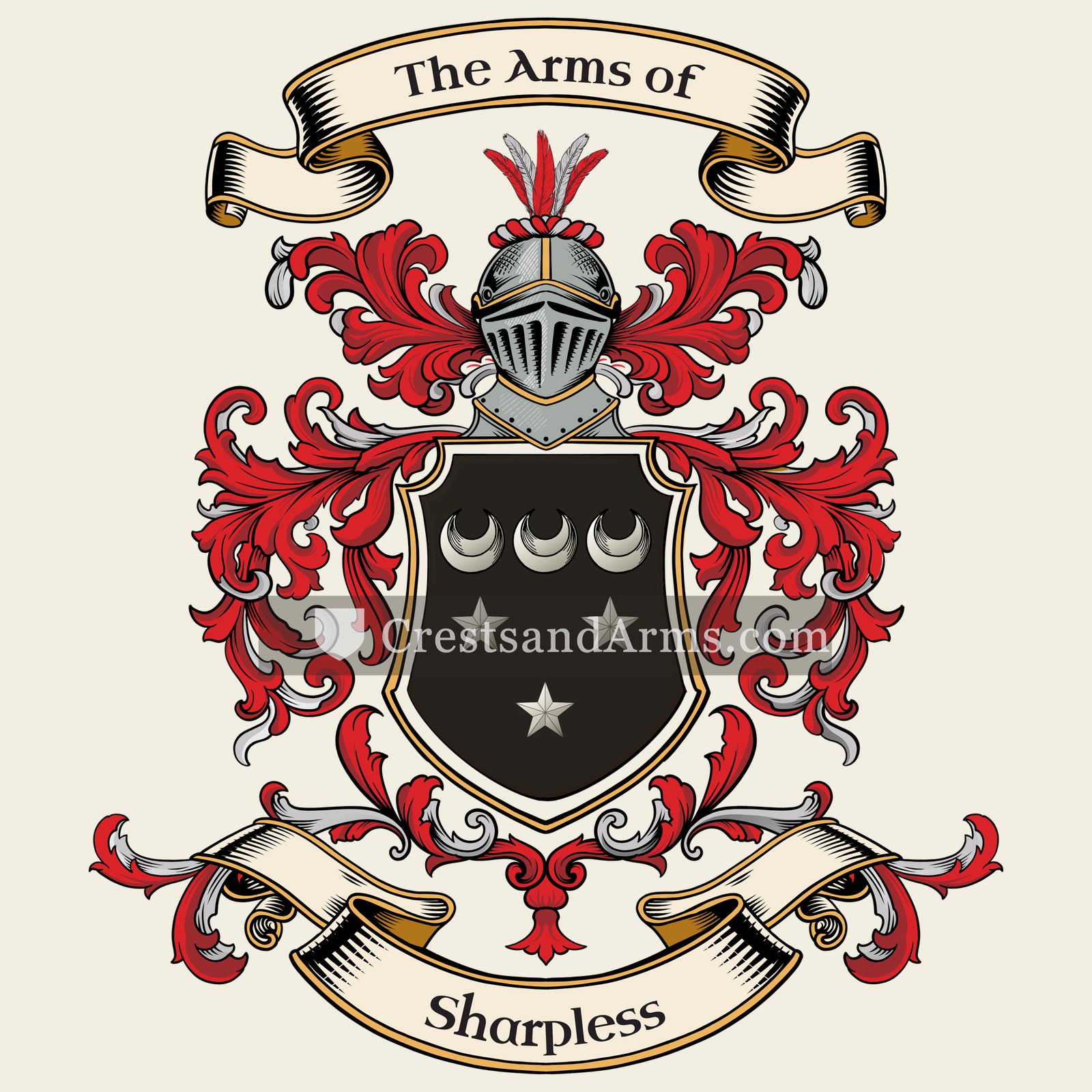 The Sharpless coat of arms, drawn from the recorded blazon