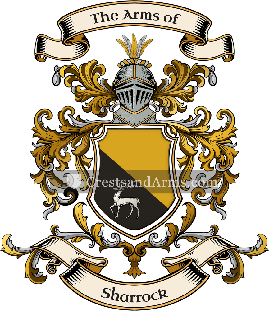 The Sharrock coat of arms, drawn from the recorded blazon