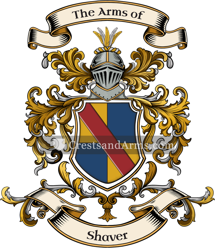 The Shaver coat of arms, drawn from the recorded blazon