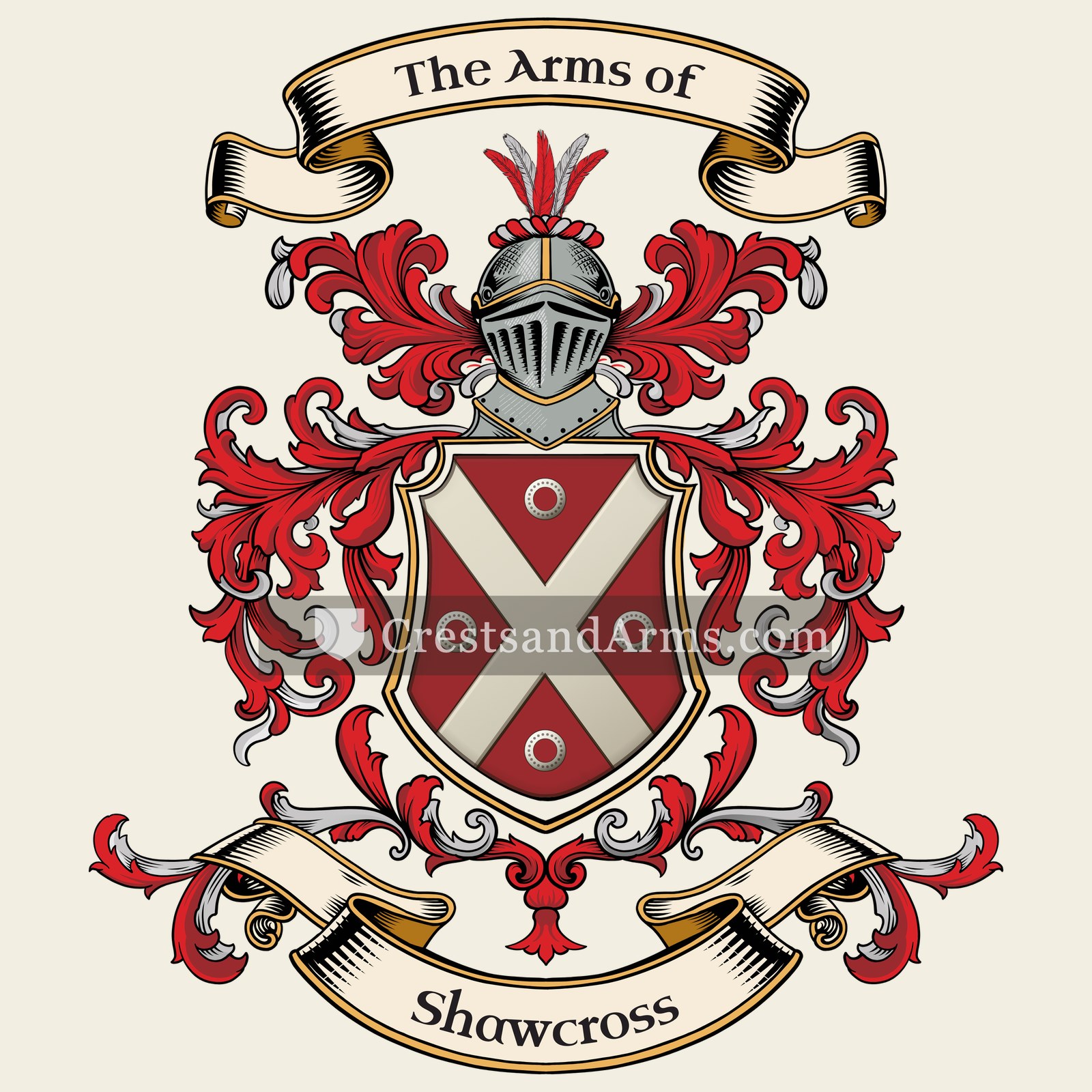 The Shawcross coat of arms, drawn from the recorded blazon