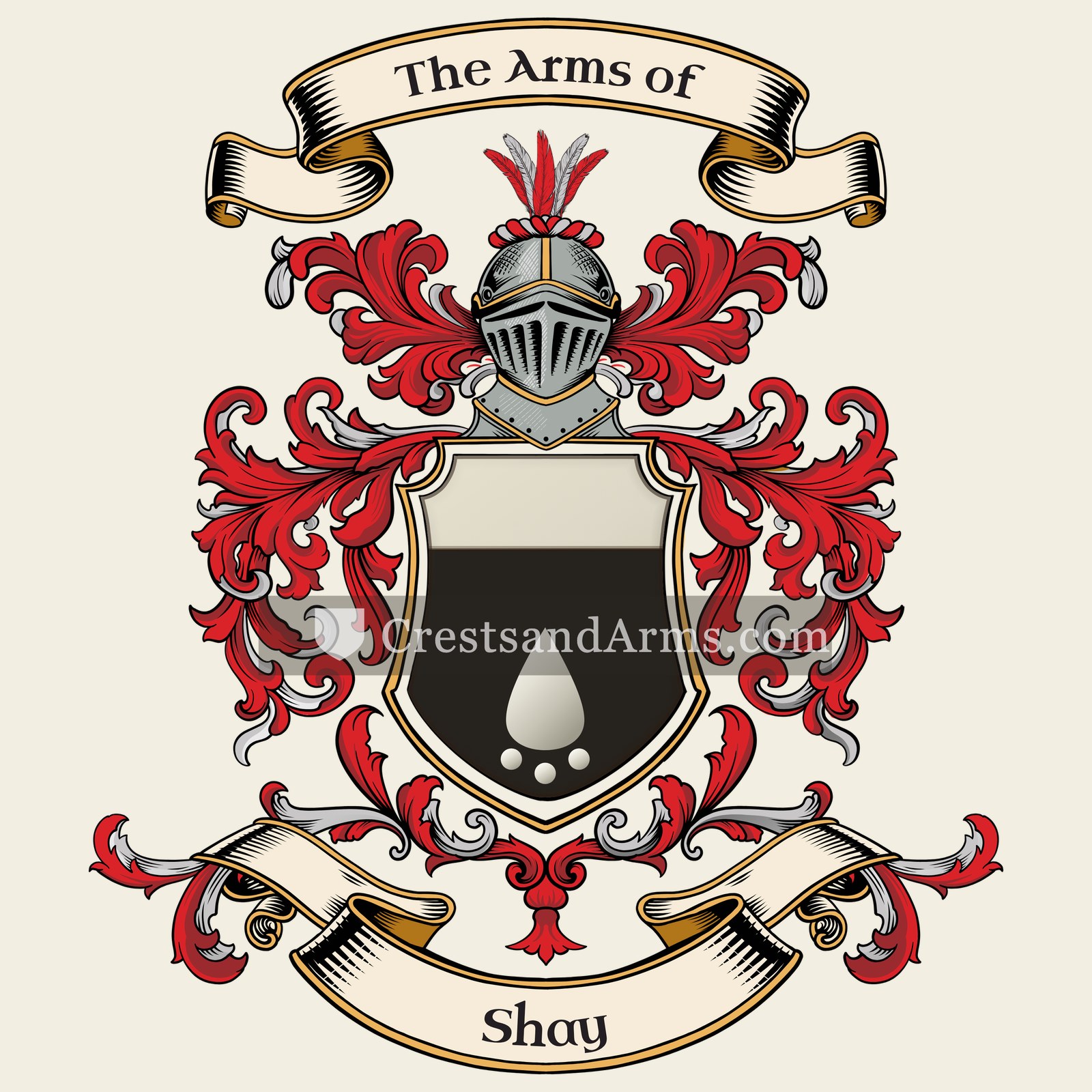The Shay coat of arms, drawn from the recorded blazon