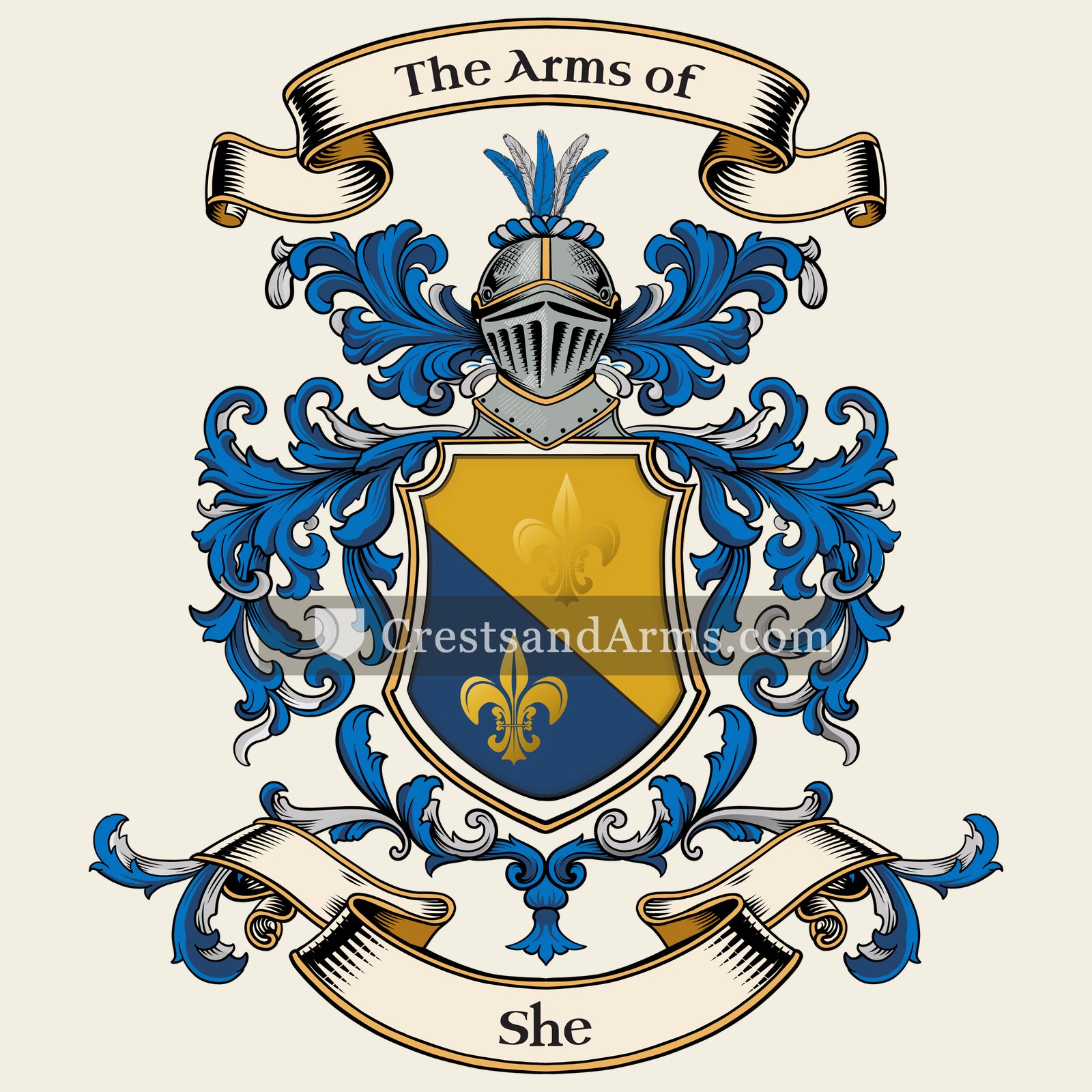 The She coat of arms, drawn from the recorded blazon