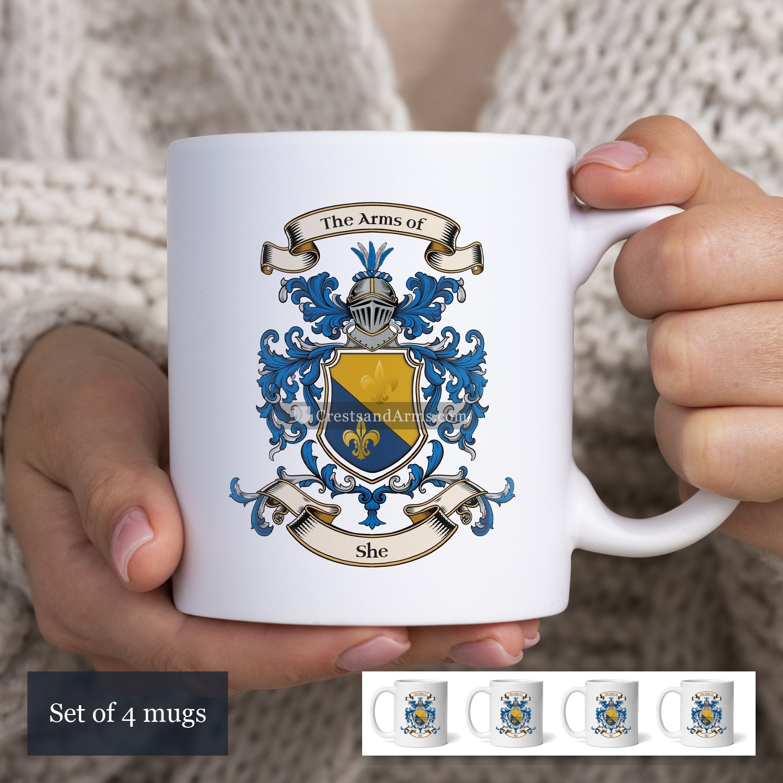 The She arms on the set of 4 mugs