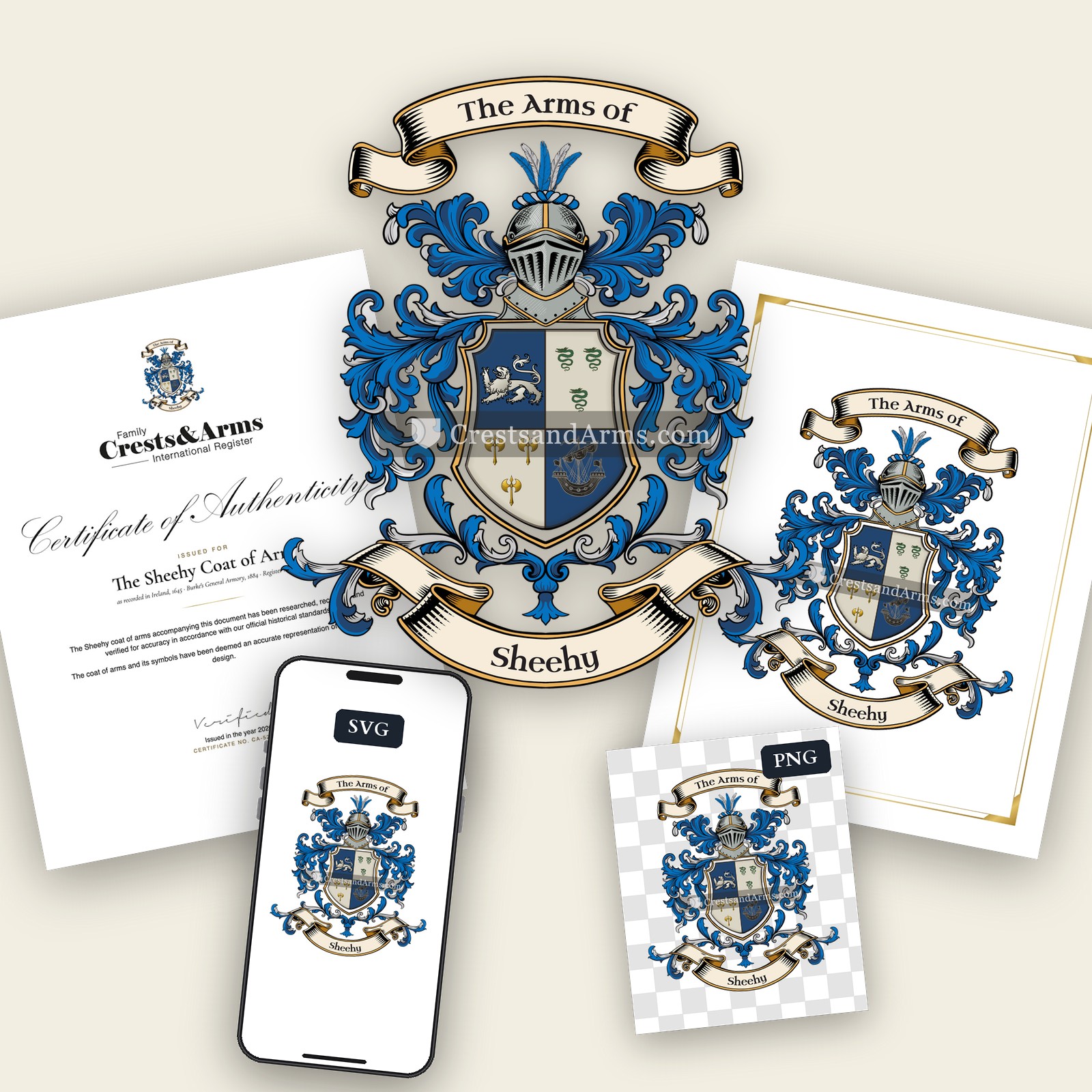 The Sheehy arms on the coat of arms — digital pack
