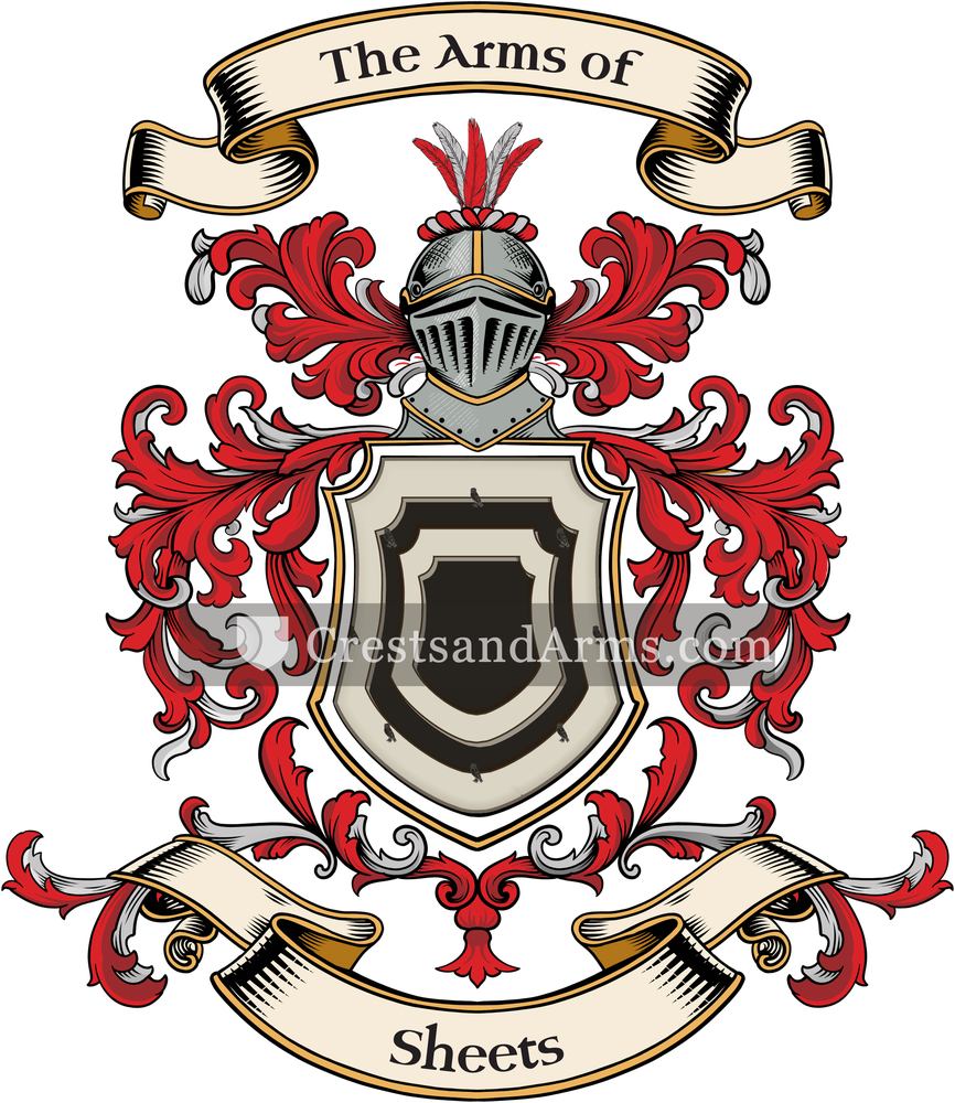 The Sheets coat of arms, drawn from the recorded blazon