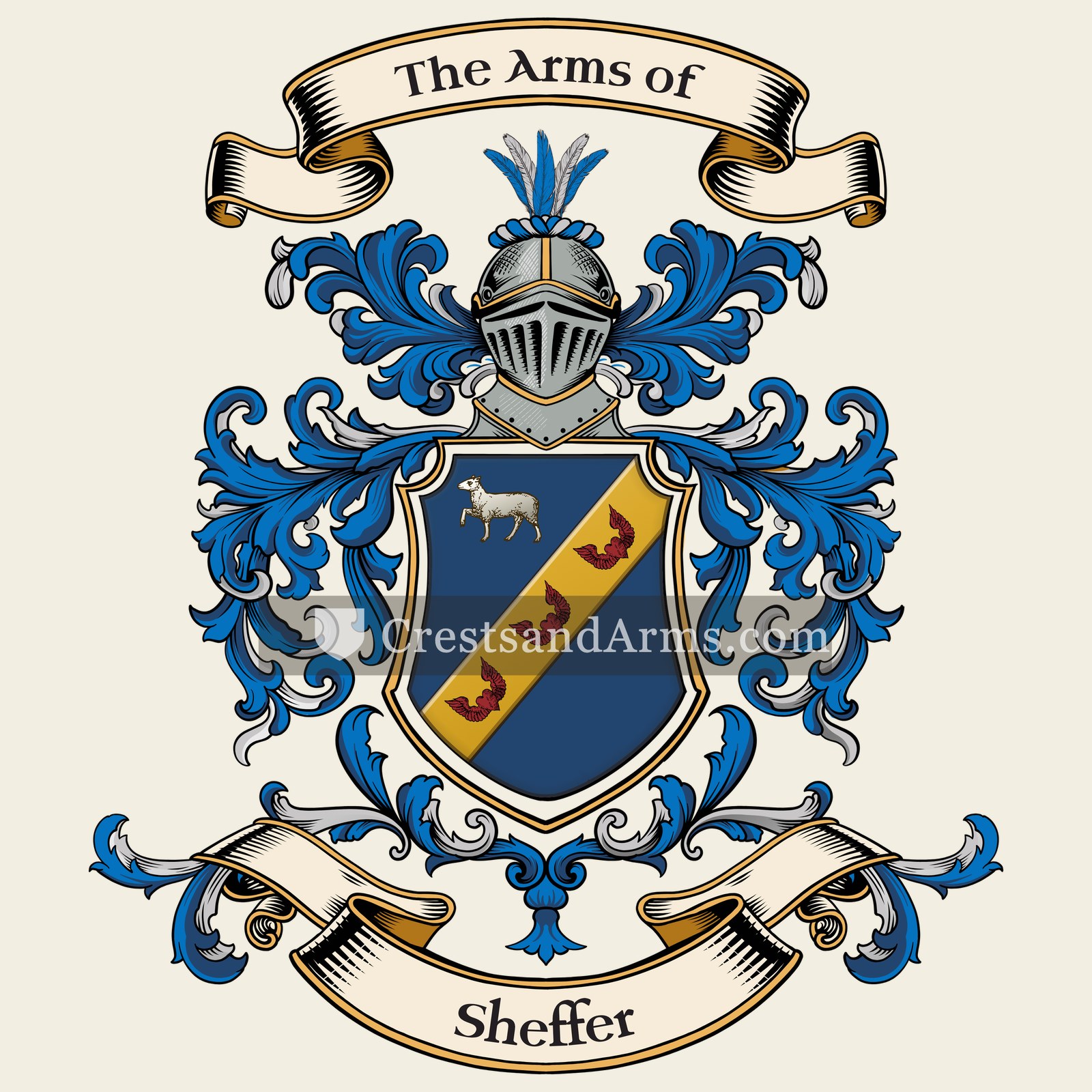 The Sheffer coat of arms, drawn from the recorded blazon