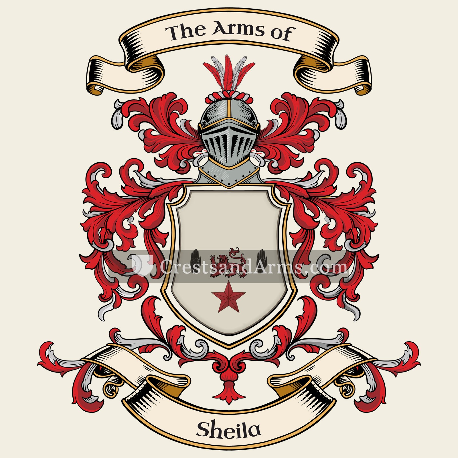 The Sheila coat of arms, drawn from the recorded blazon
