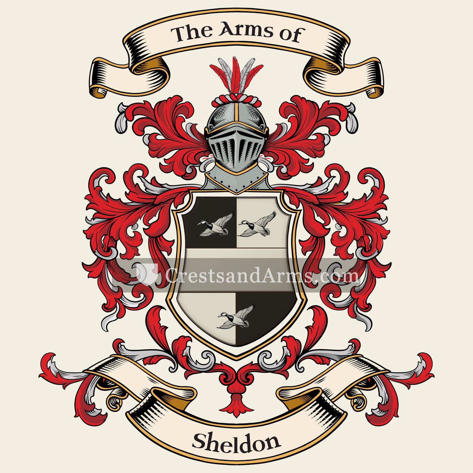 The Sheldon coat of arms, drawn from the recorded blazon