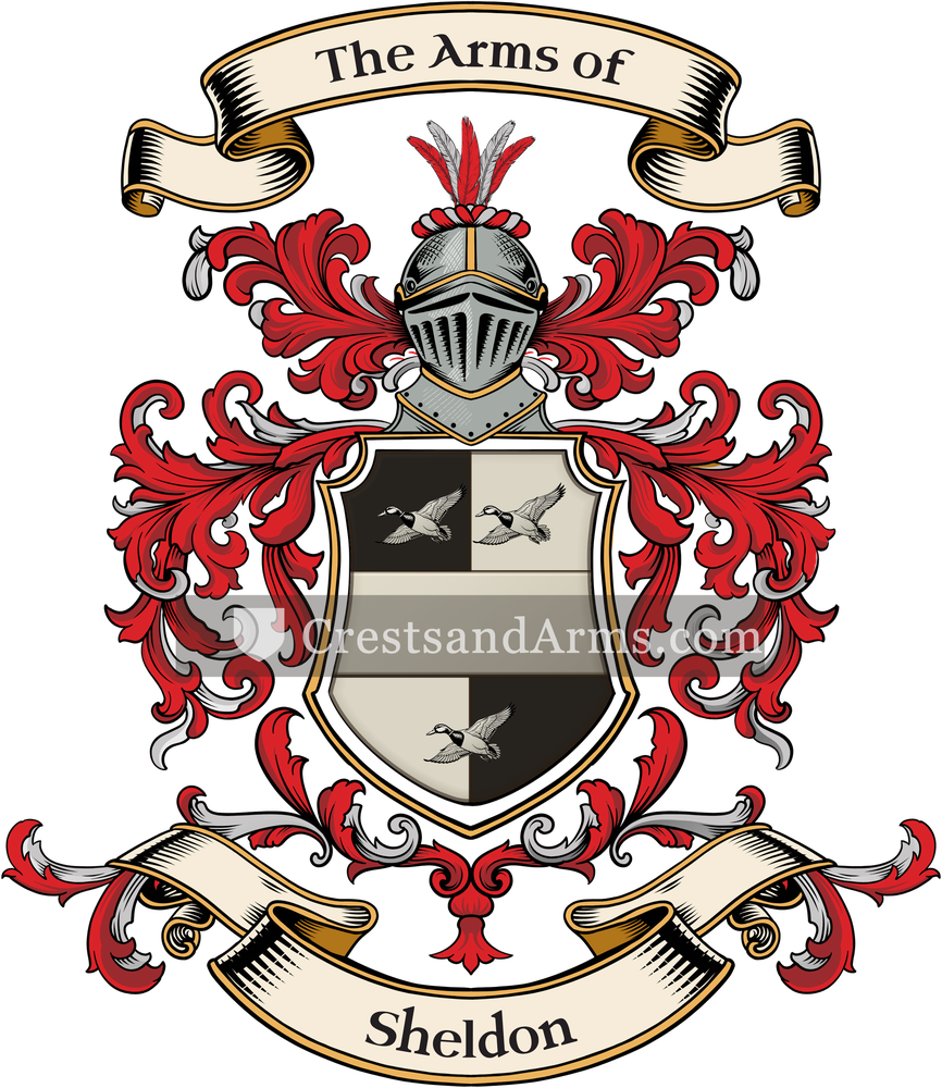The Sheldon coat of arms, drawn from the recorded blazon