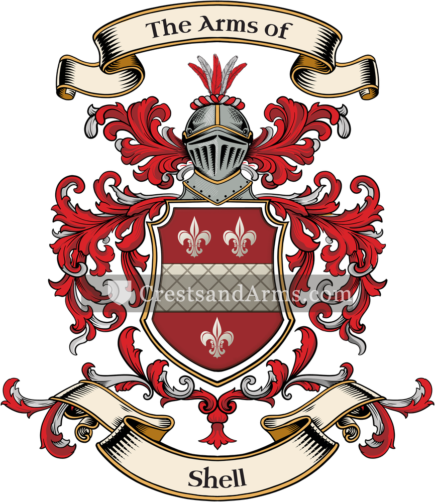 The Shell coat of arms, drawn from the recorded blazon