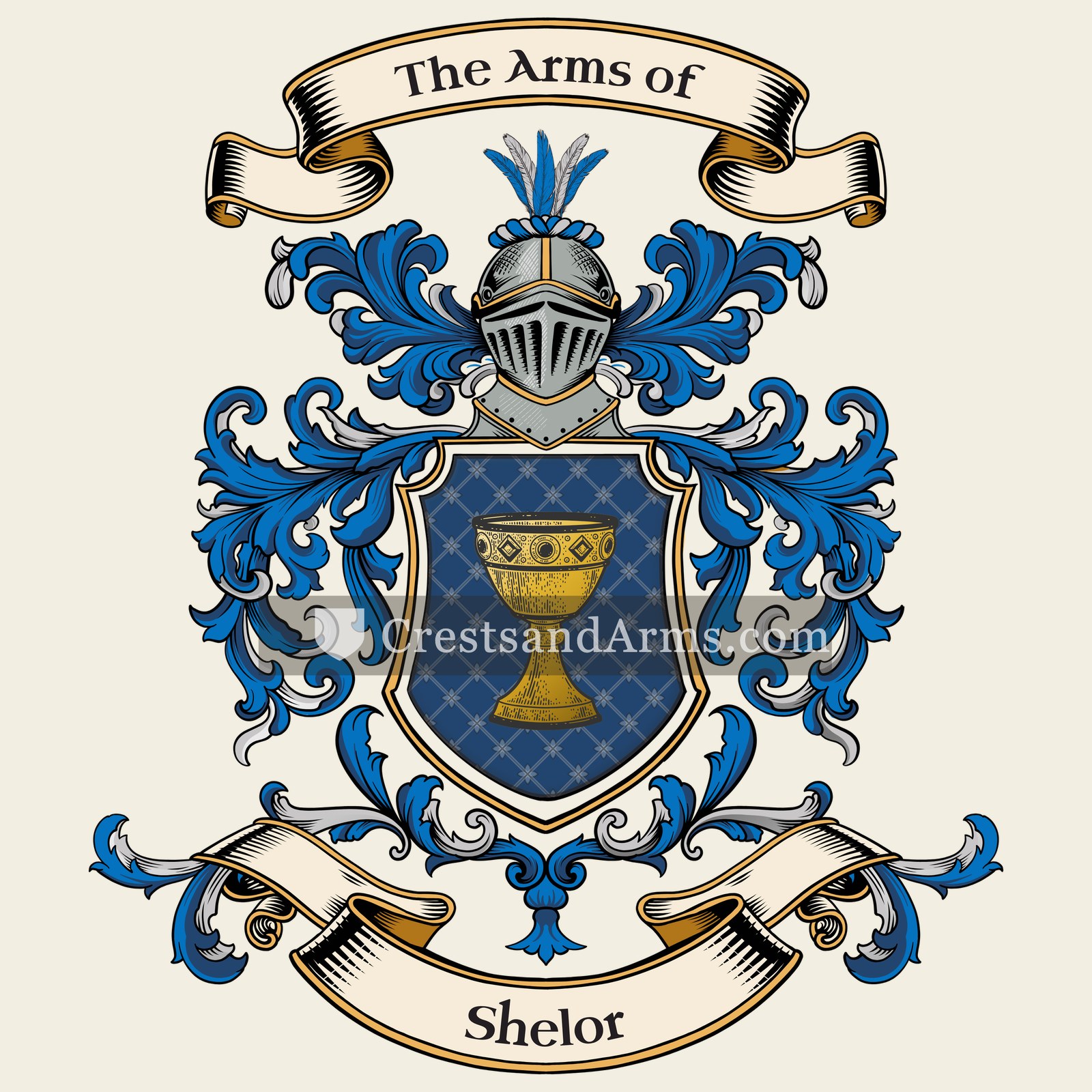 The Shelor coat of arms, drawn from the recorded blazon