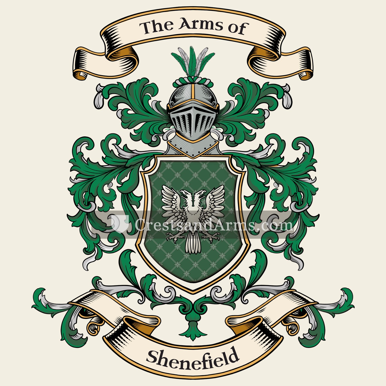 The Shenefield coat of arms, drawn from the recorded blazon