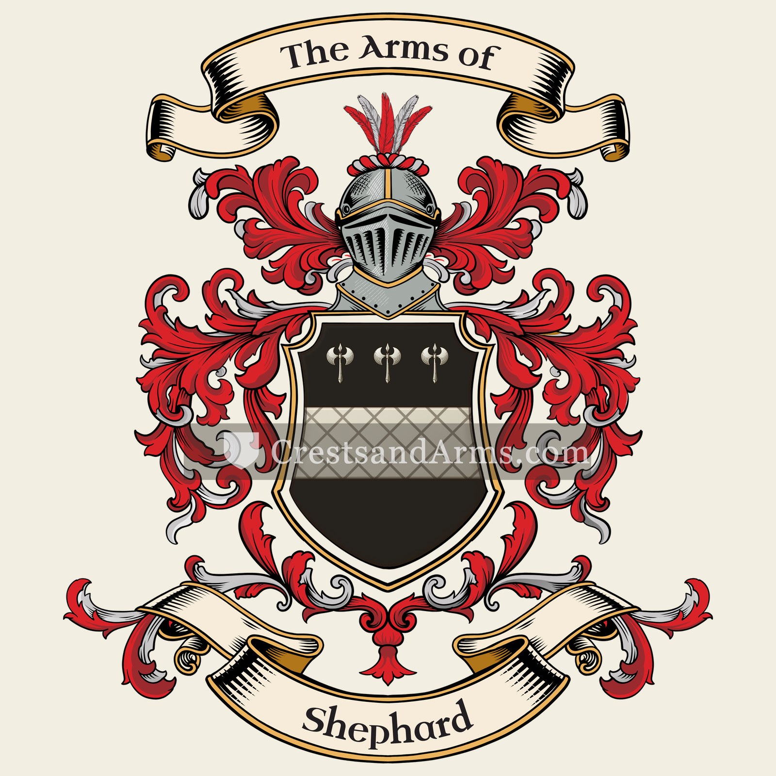 The Shephard coat of arms, drawn from the recorded blazon