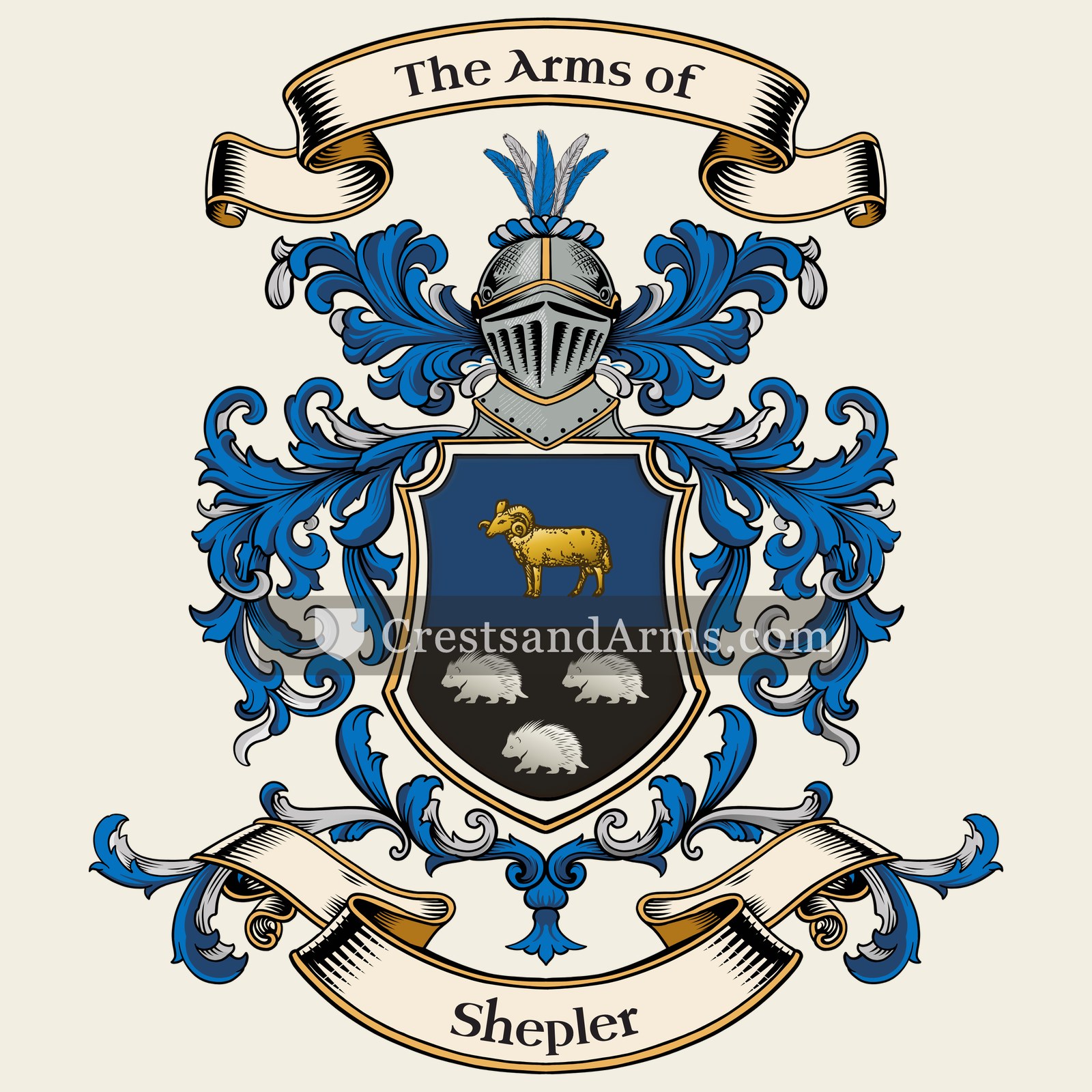 The Shepler coat of arms, drawn from the recorded blazon