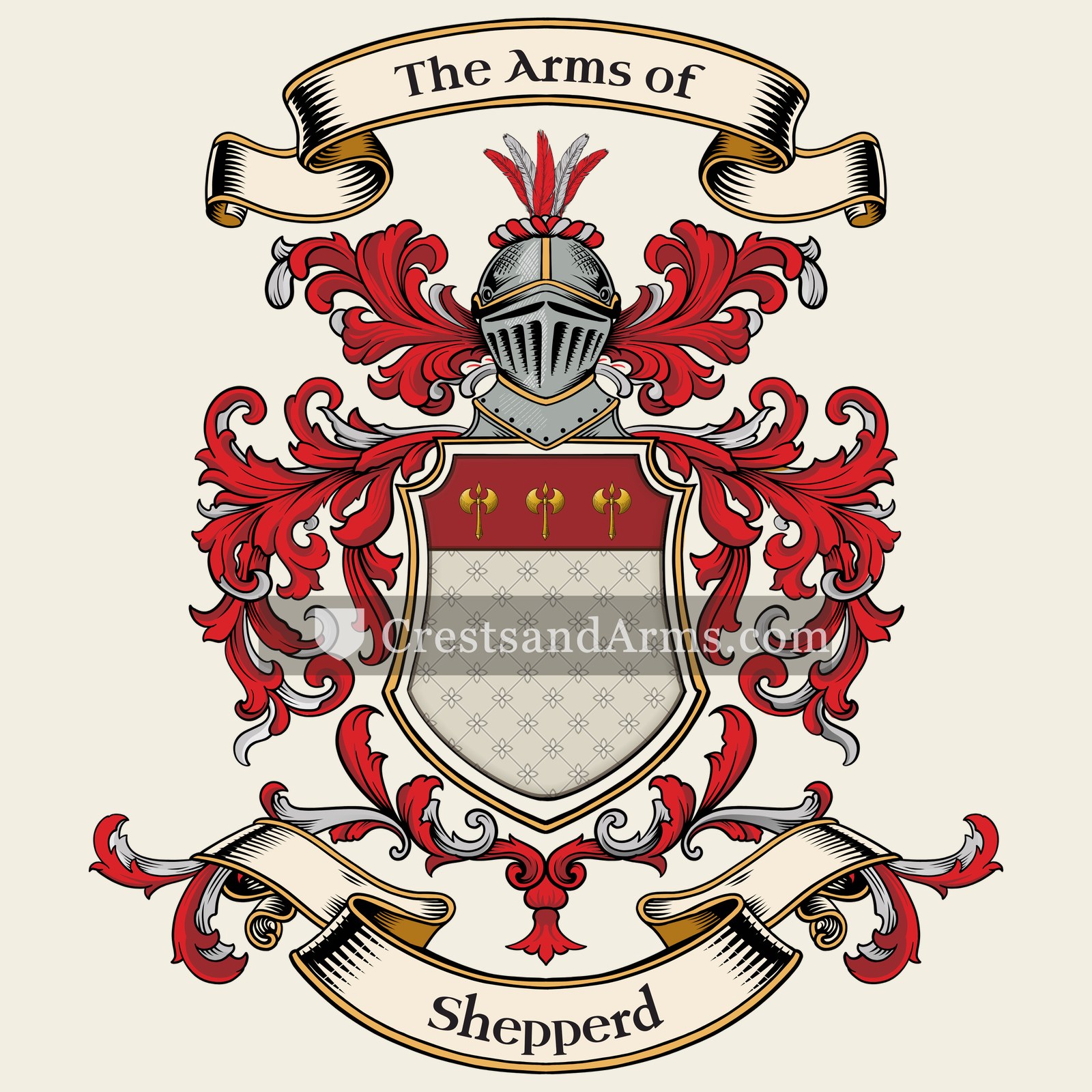 The Shepperd coat of arms, drawn from the recorded blazon