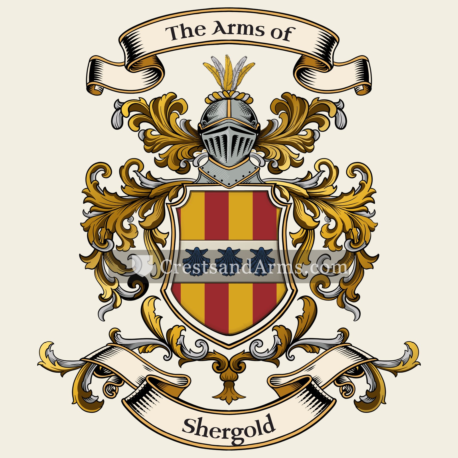 The Shergold coat of arms, drawn from the recorded blazon