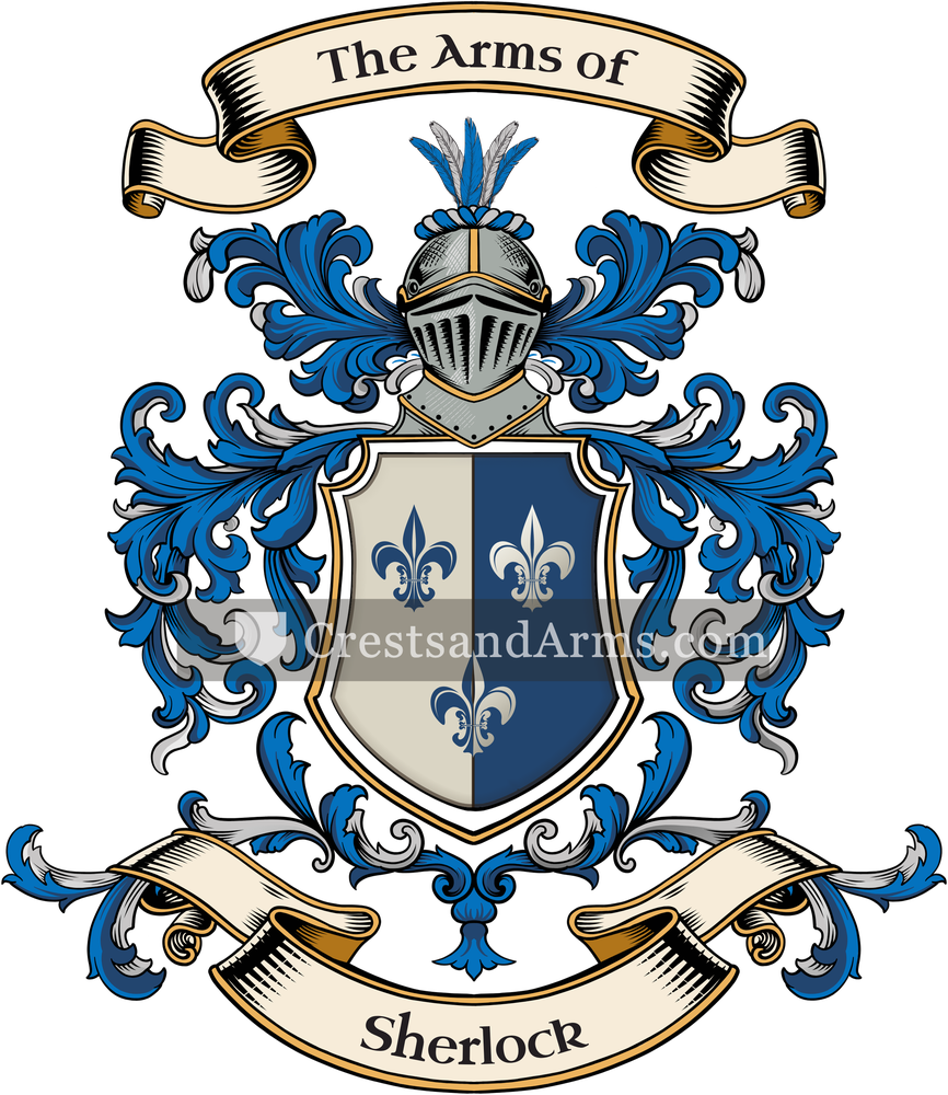The Sherlock coat of arms, drawn from the recorded blazon