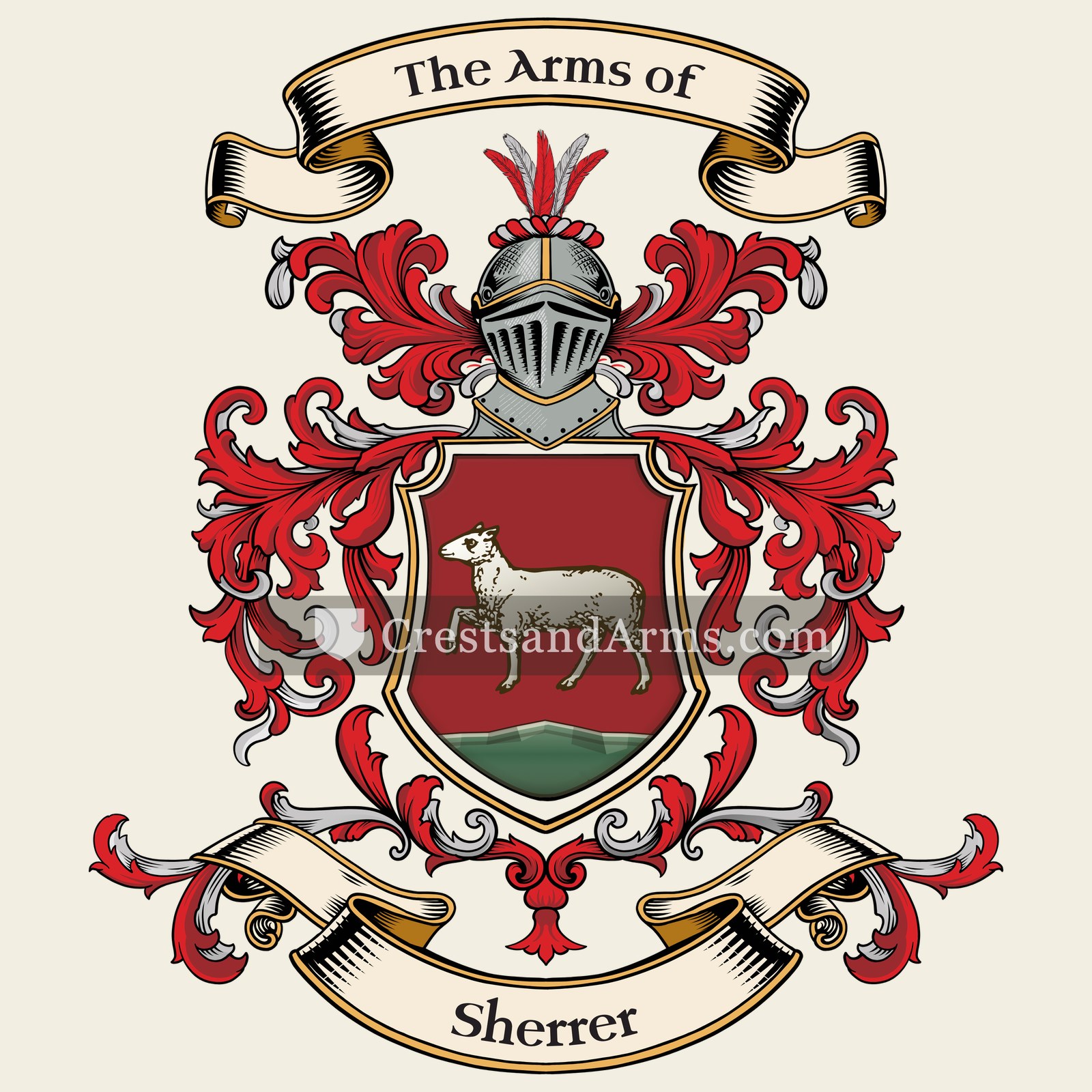 The Sherrer coat of arms, drawn from the recorded blazon