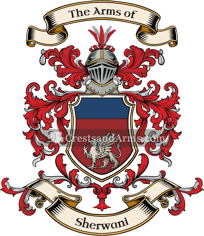 The Sherwani coat of arms, drawn from the recorded blazon
