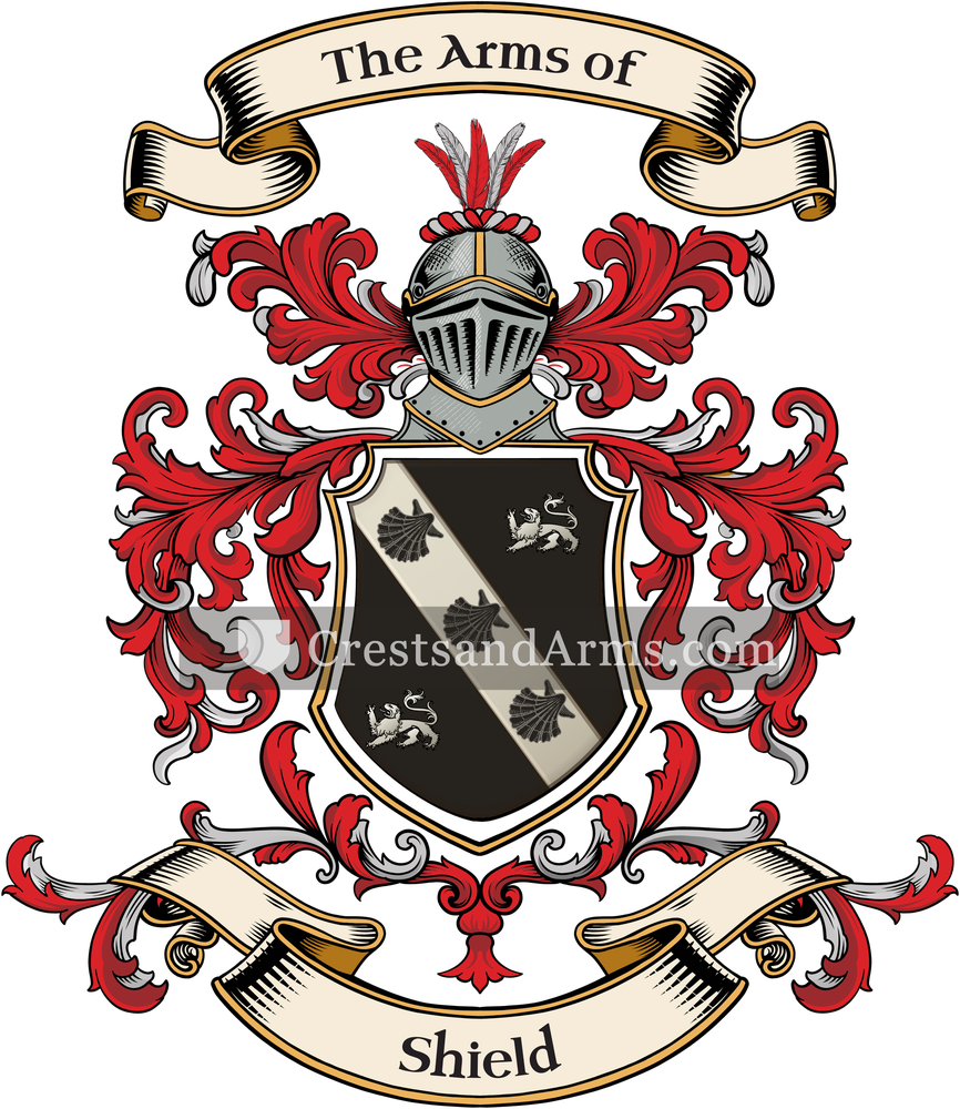 The Shield coat of arms, drawn from the recorded blazon