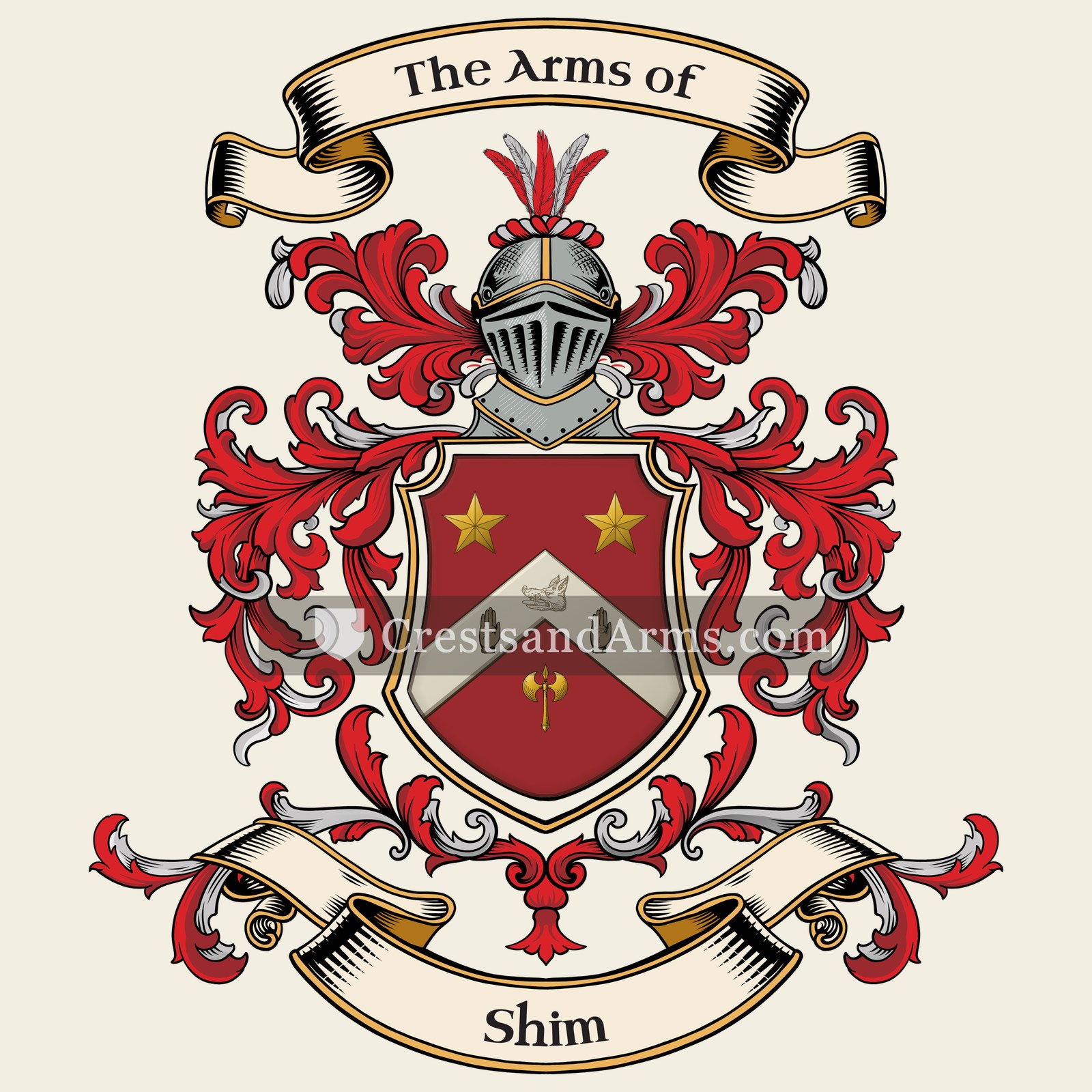The Shim coat of arms, drawn from the recorded blazon