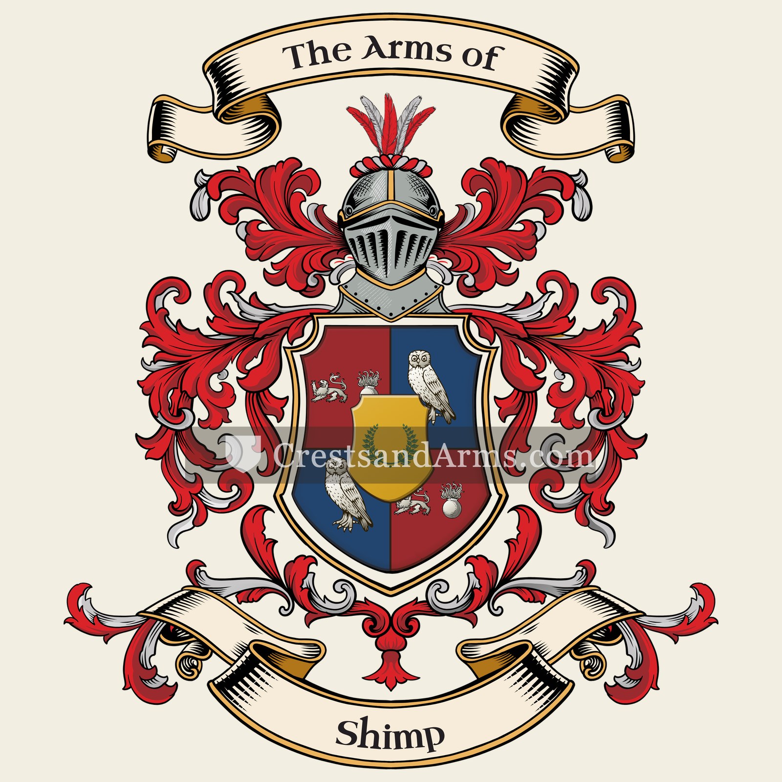 The Shimp coat of arms, drawn from the recorded blazon