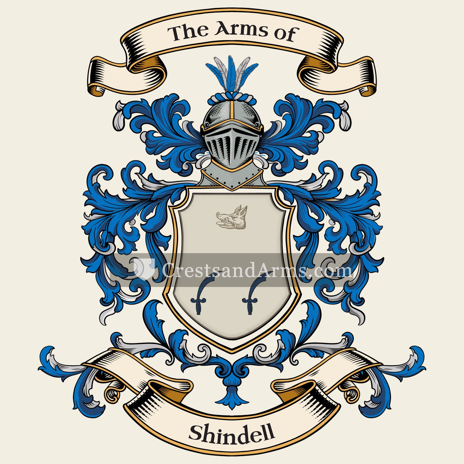 The Shindell coat of arms, drawn from the recorded blazon