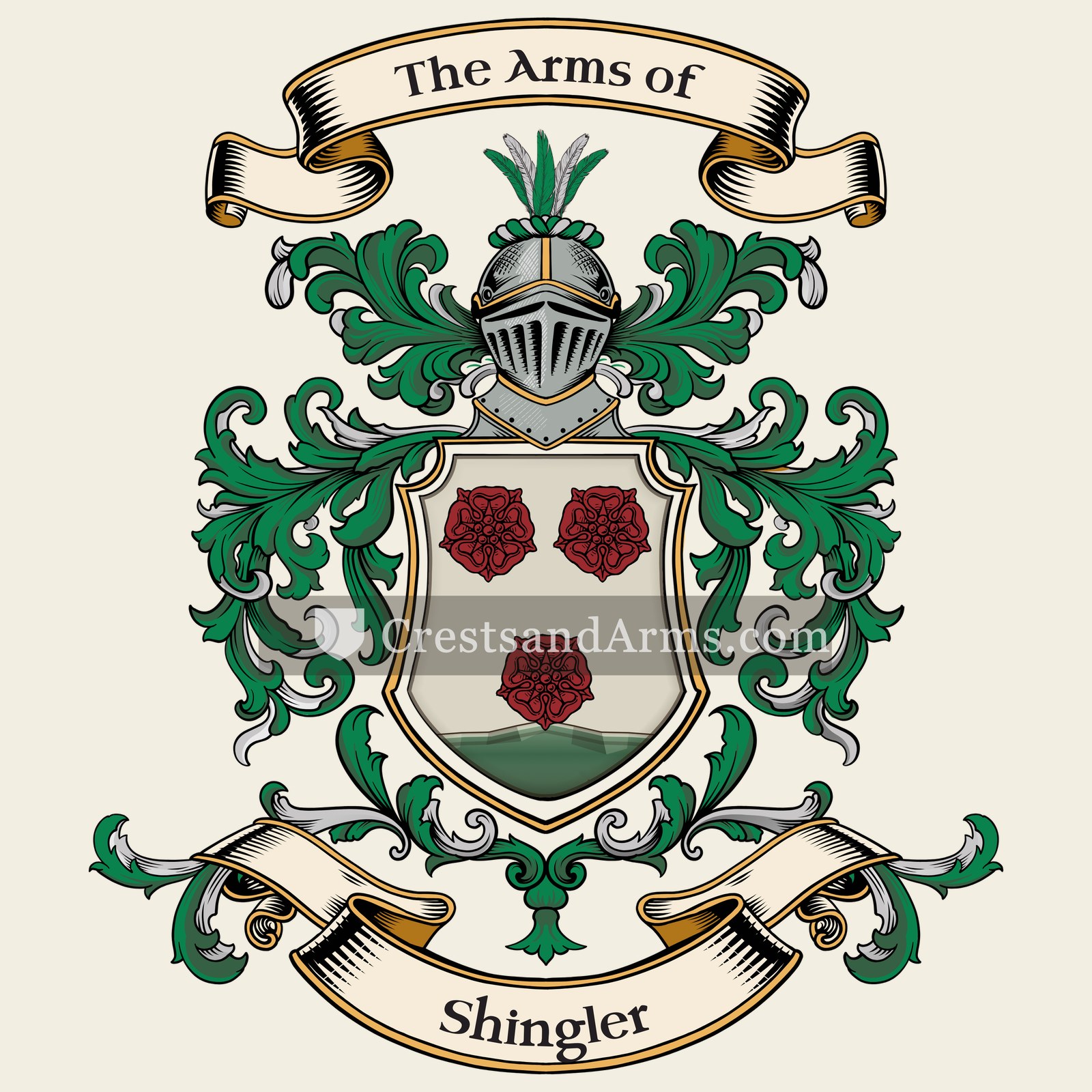 The Shingler coat of arms, drawn from the recorded blazon