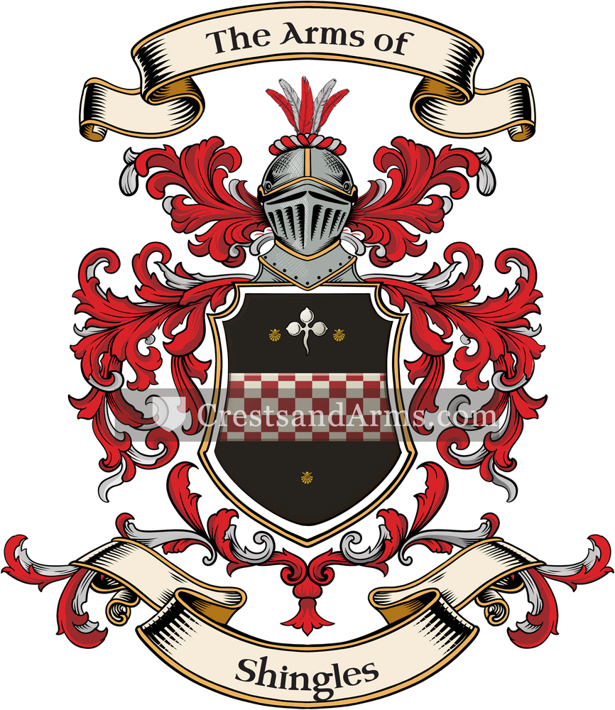 The Shingles coat of arms, drawn from the recorded blazon