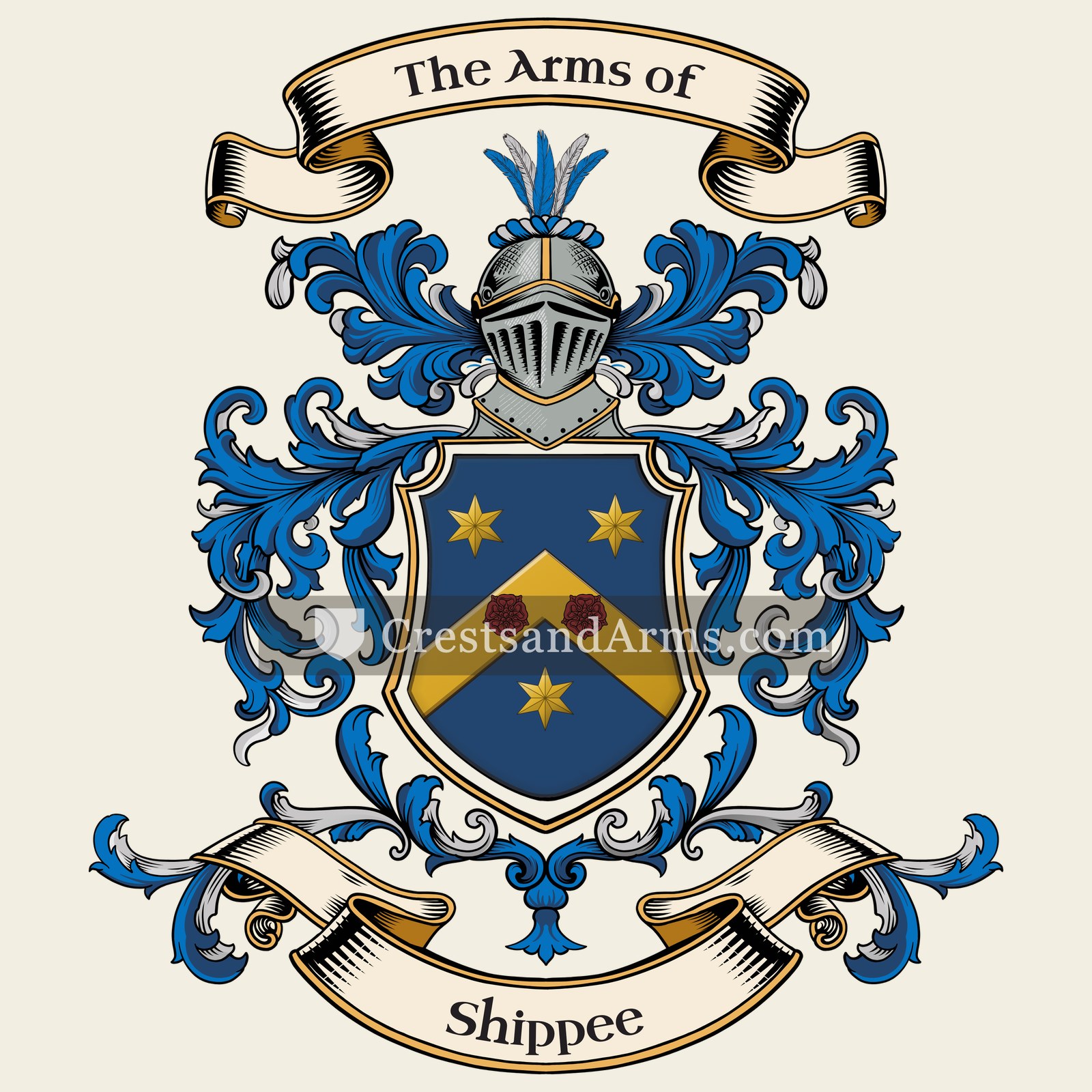 The Shippee coat of arms, drawn from the recorded blazon