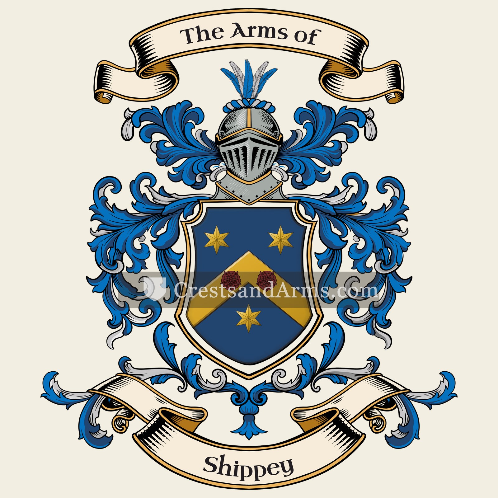 The Shippey coat of arms, drawn from the recorded blazon