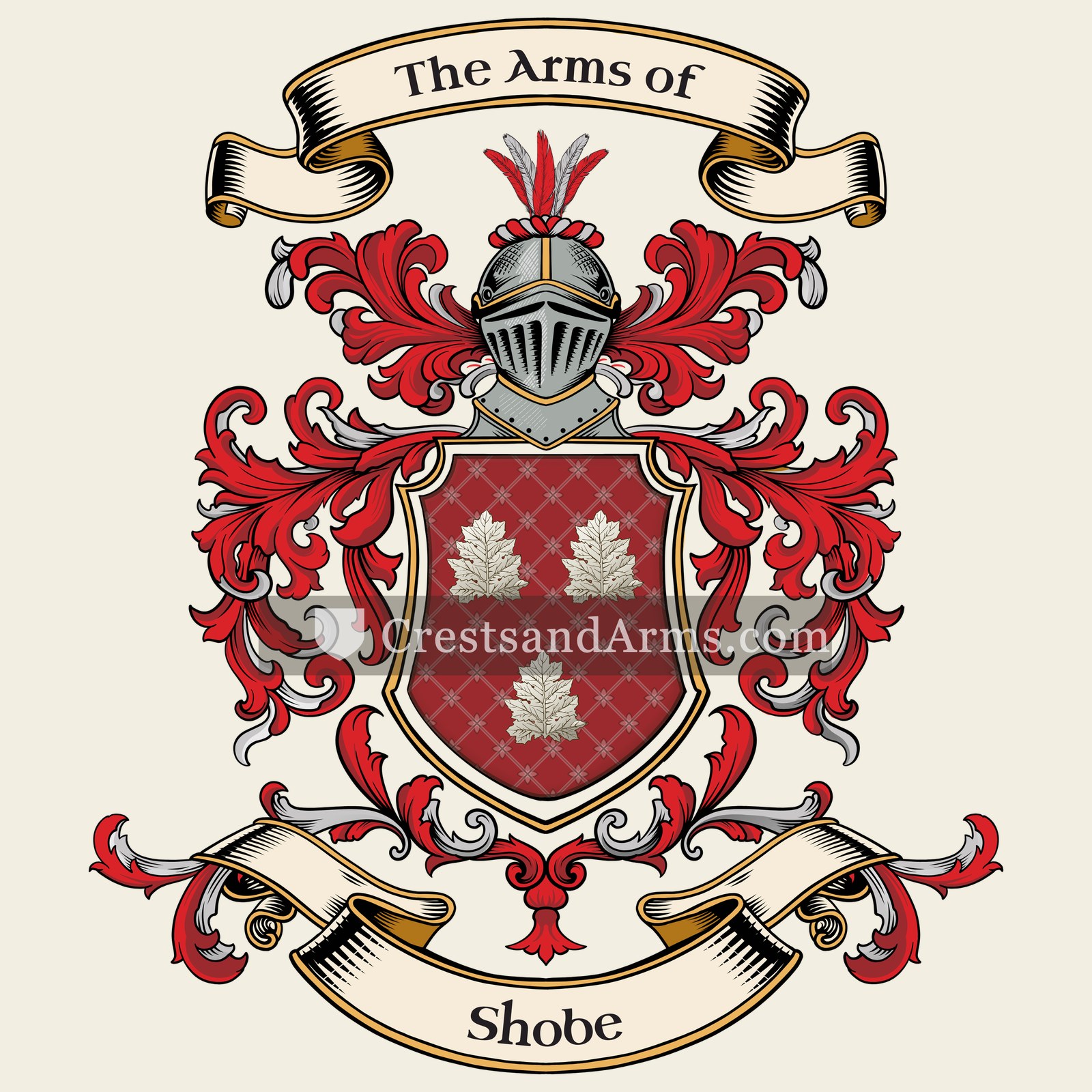 The Shobe coat of arms, drawn from the recorded blazon