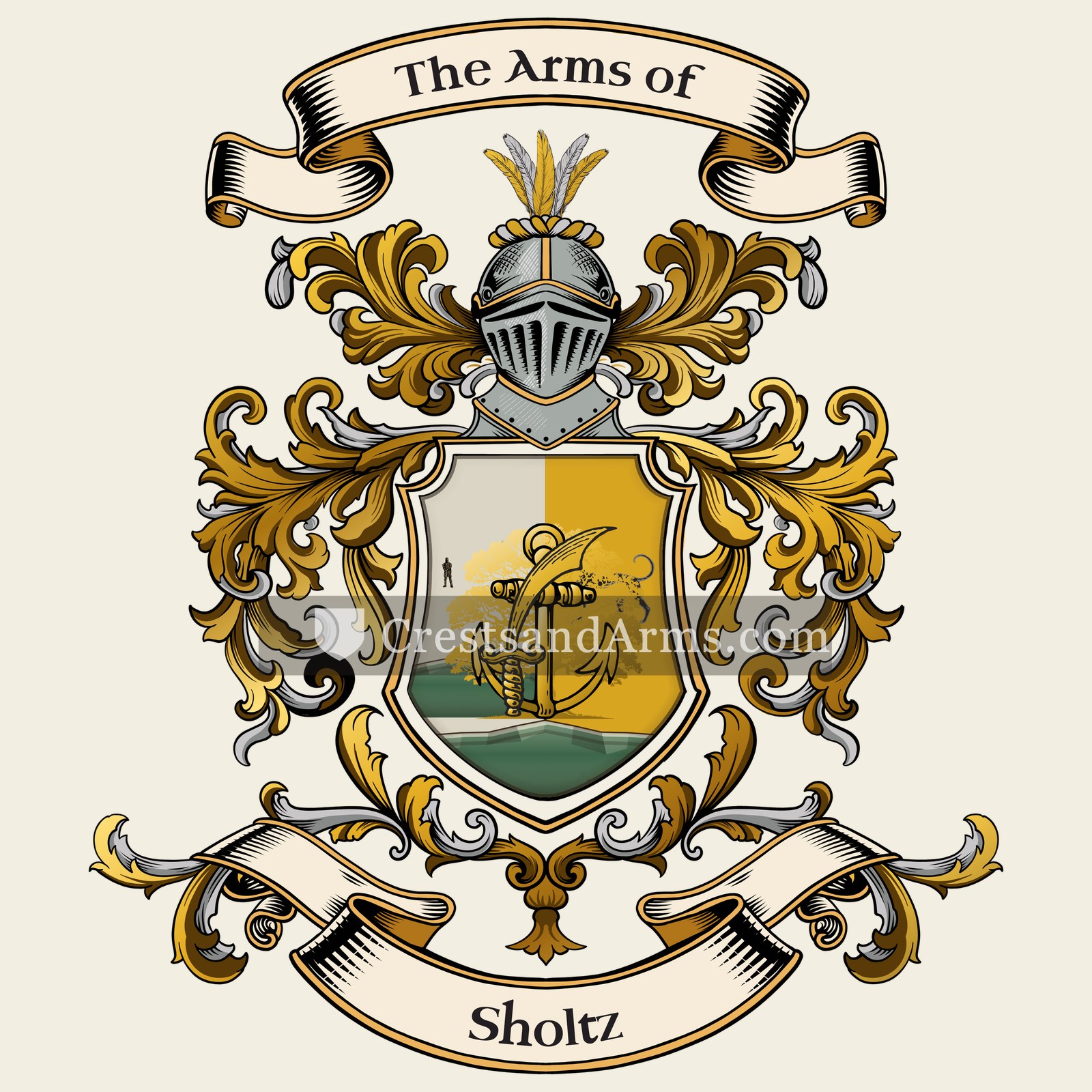 The Sholtz coat of arms, drawn from the recorded blazon