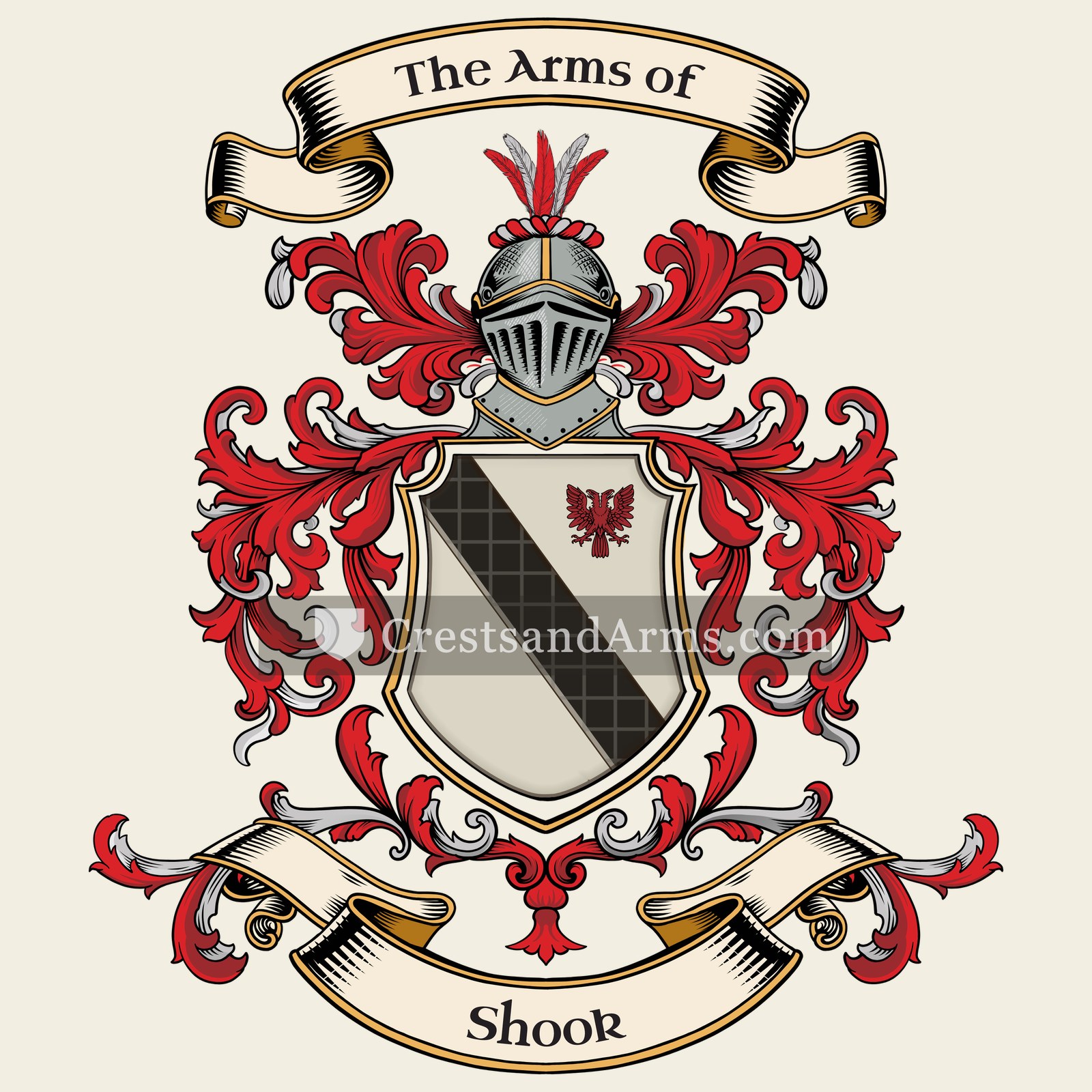 The Shook coat of arms, drawn from the recorded blazon